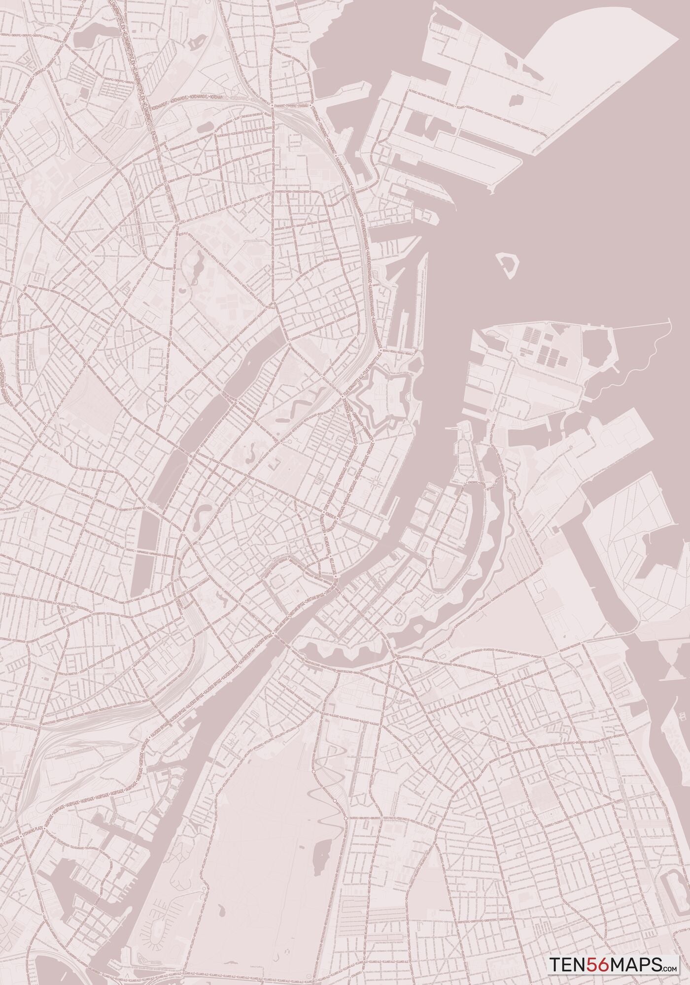 Color Variant Rose - Muted red roads and water.