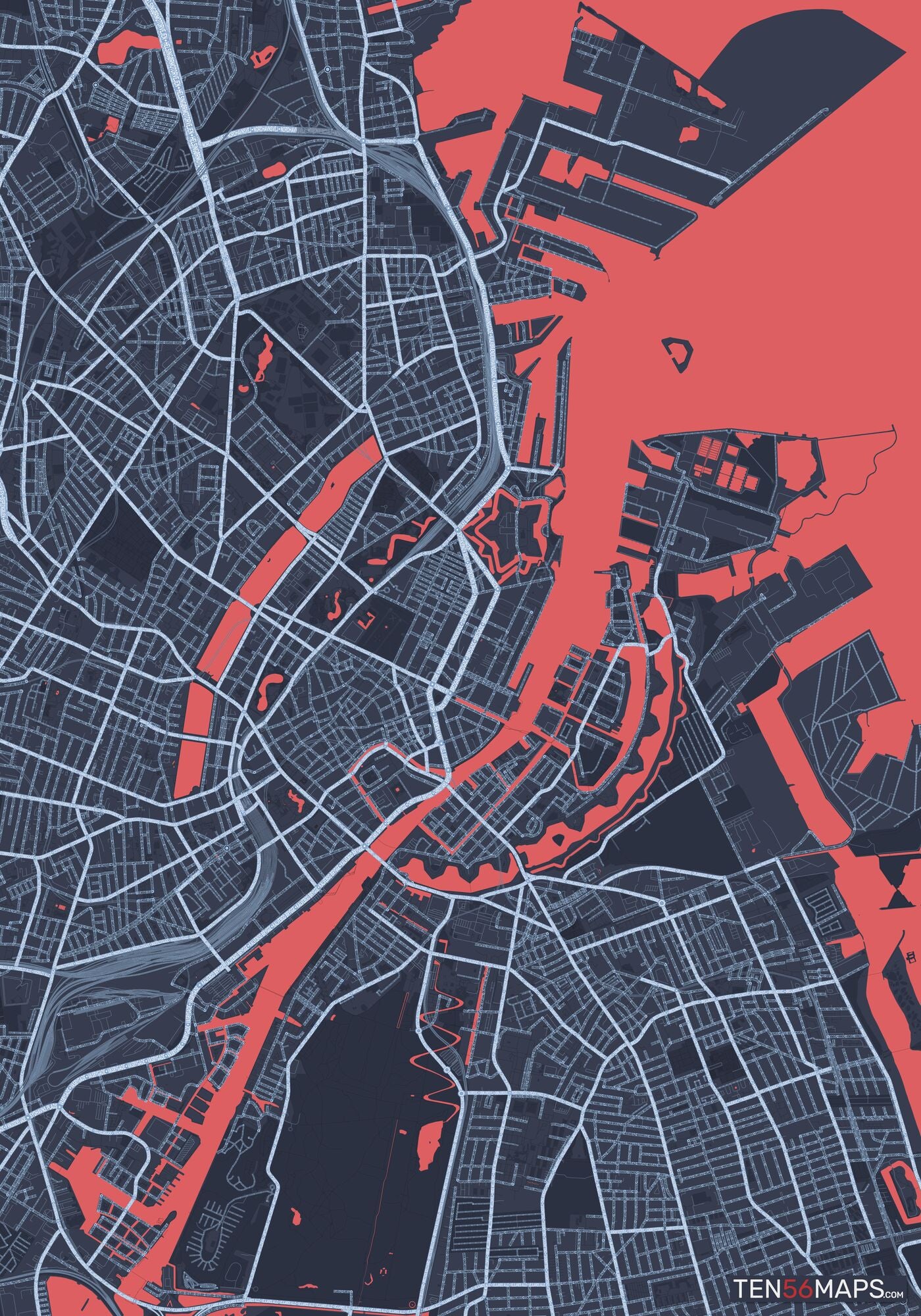 Color Variant Royal - Blue land with water in red.