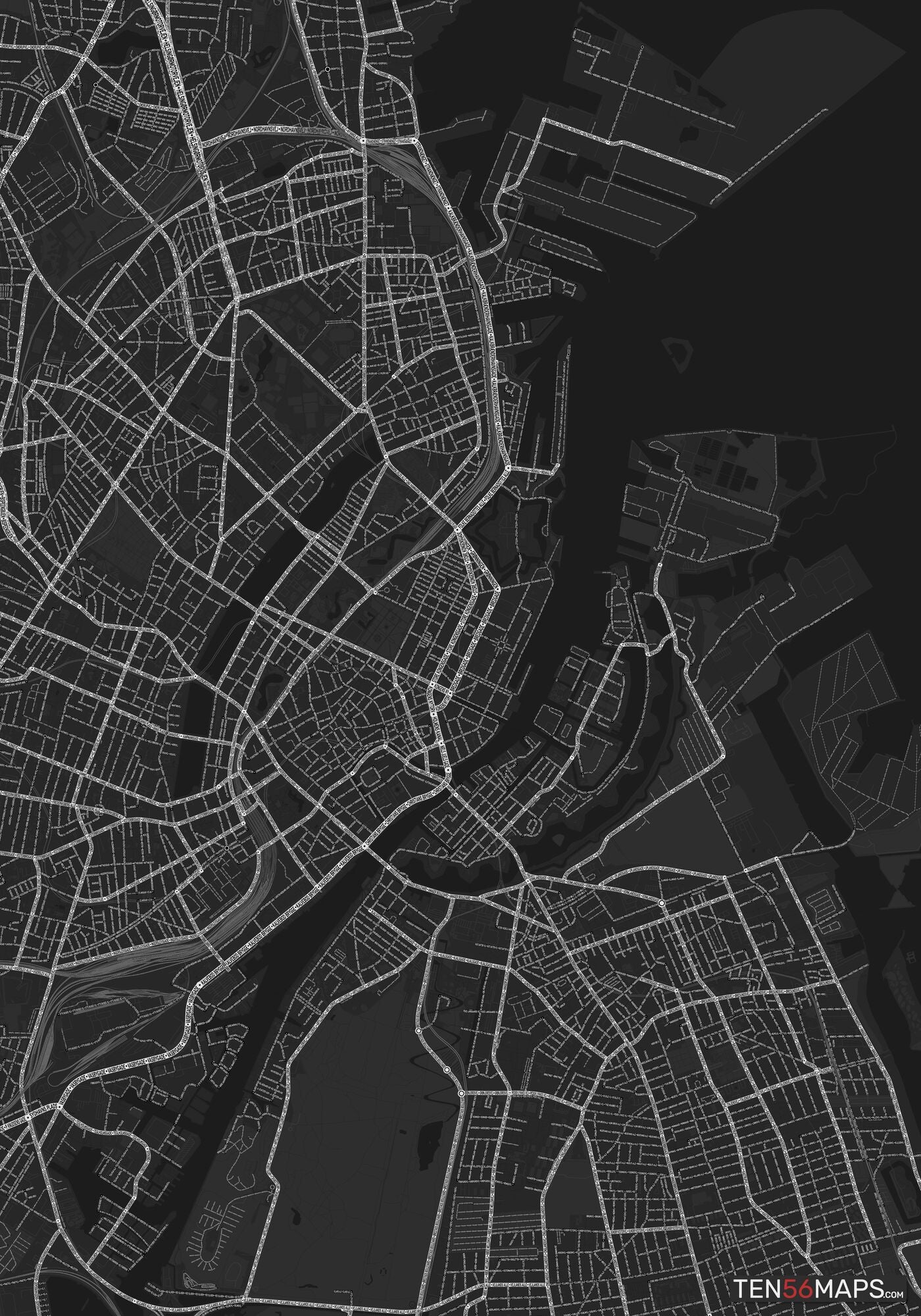 Color Variant Ruby - Dark grey with major roads highlighted in white.