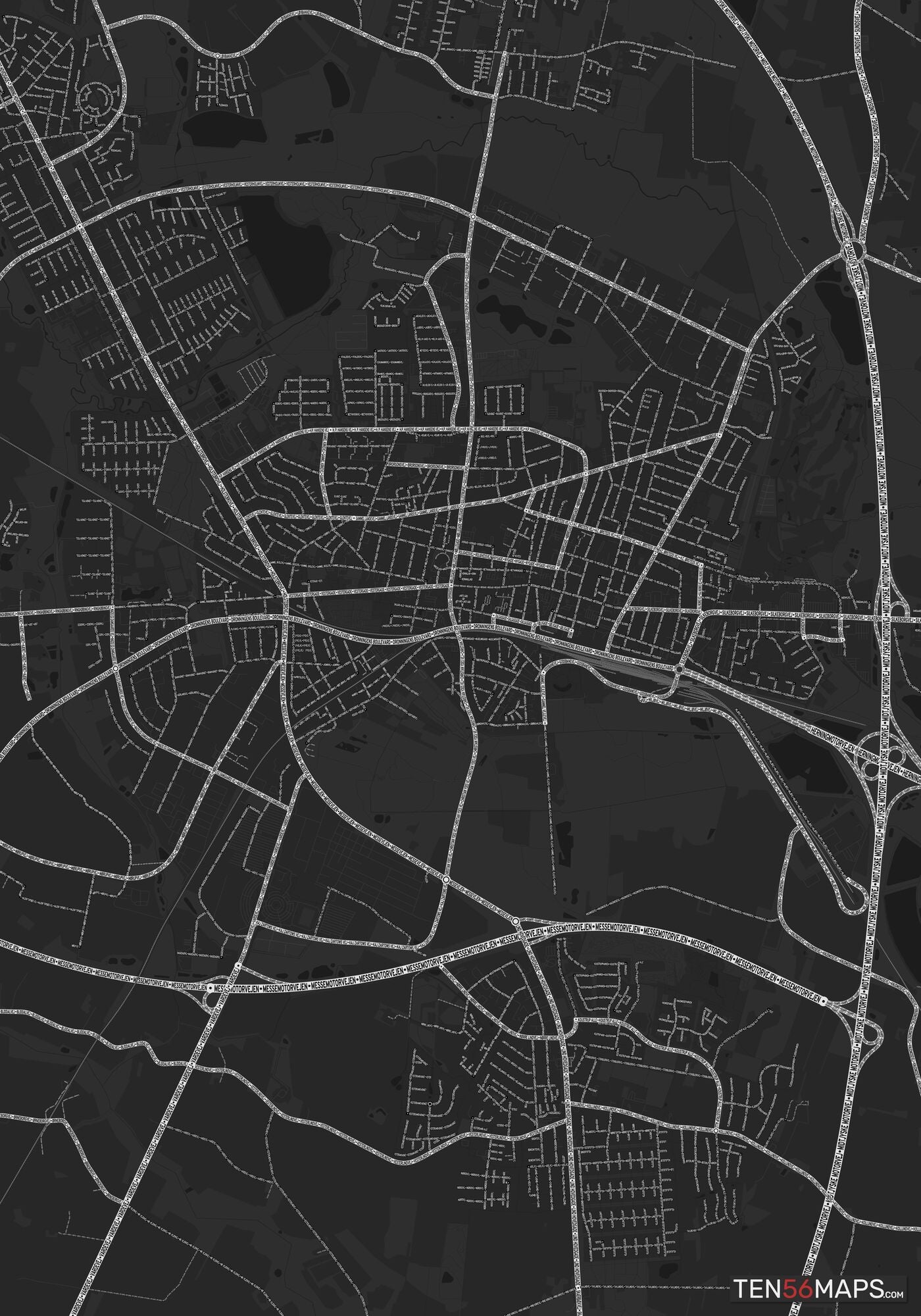 Color Variant Ruby - Dark grey with major roads highlighted in white.