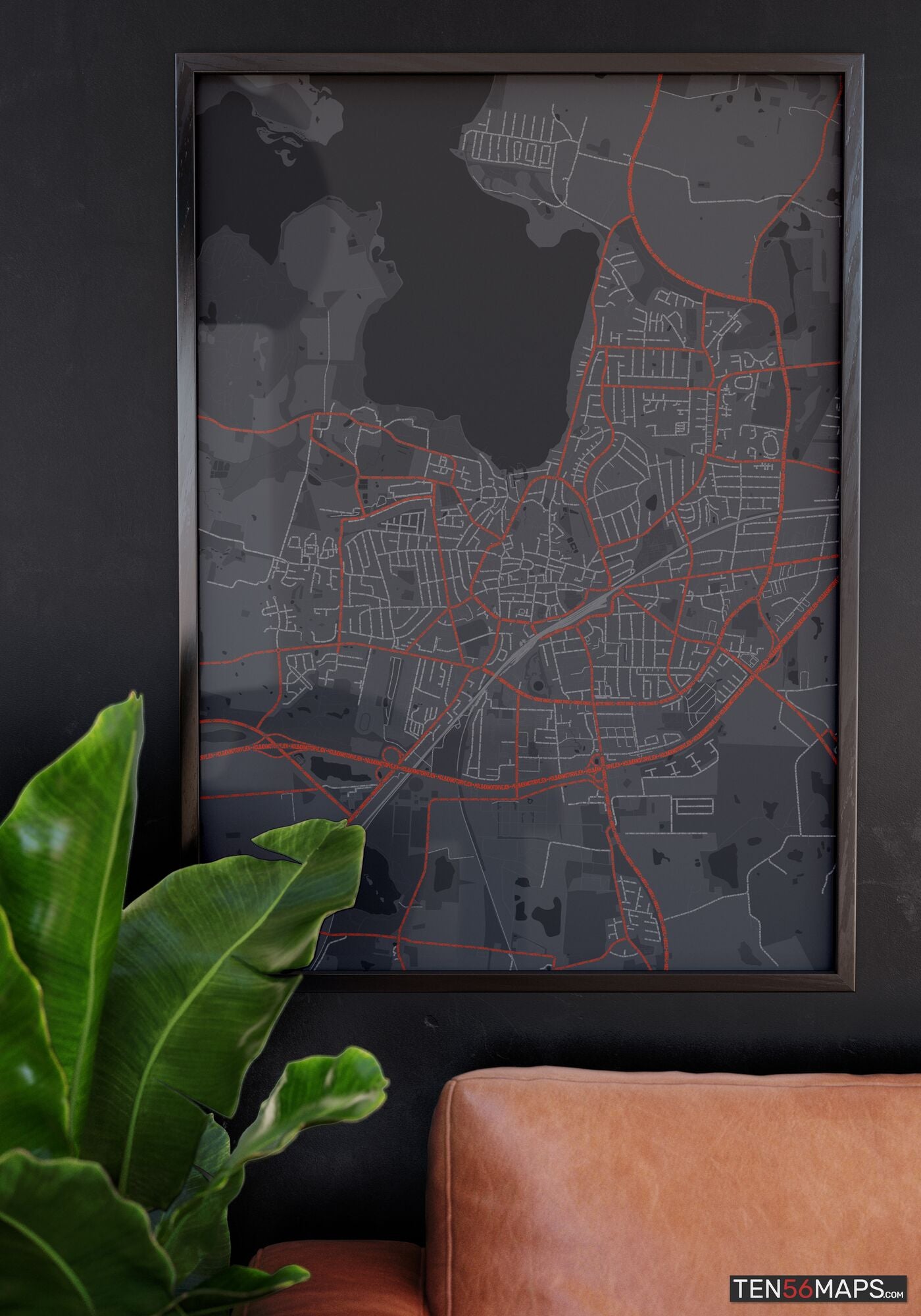 Poster hanging over couch in Slate color scheme