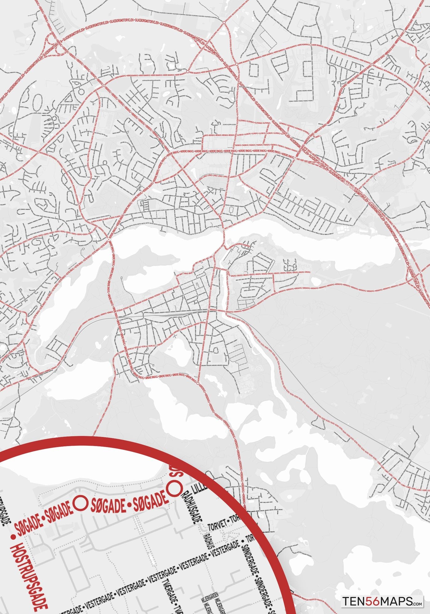 Color Variant Ruby - White with mayor roads in red.