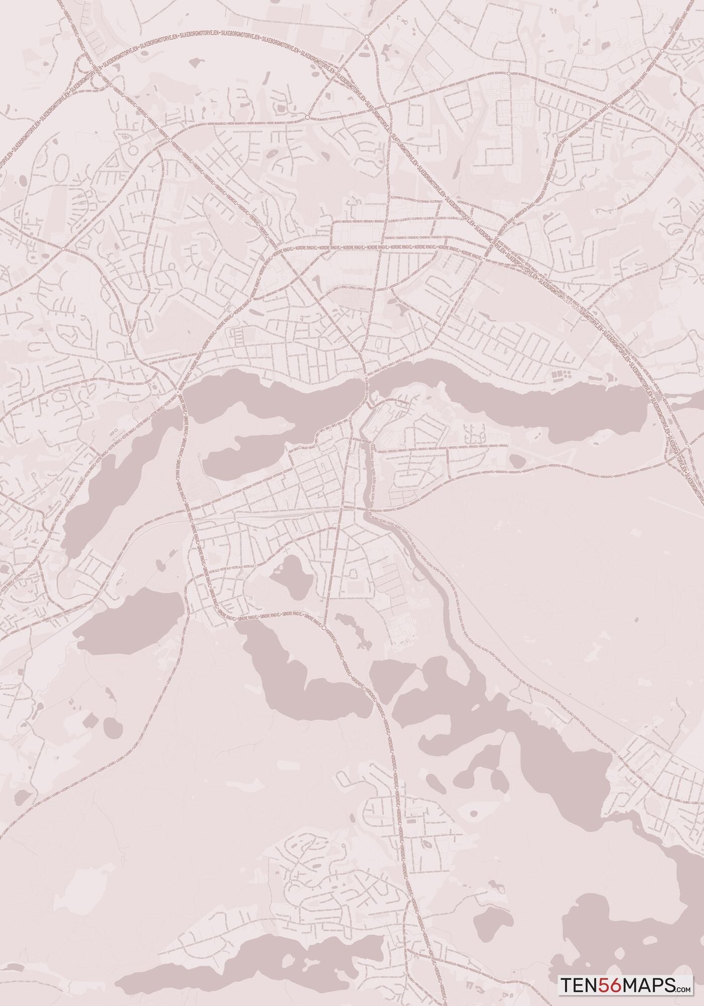 Color Variant Rose - Muted red roads and water.