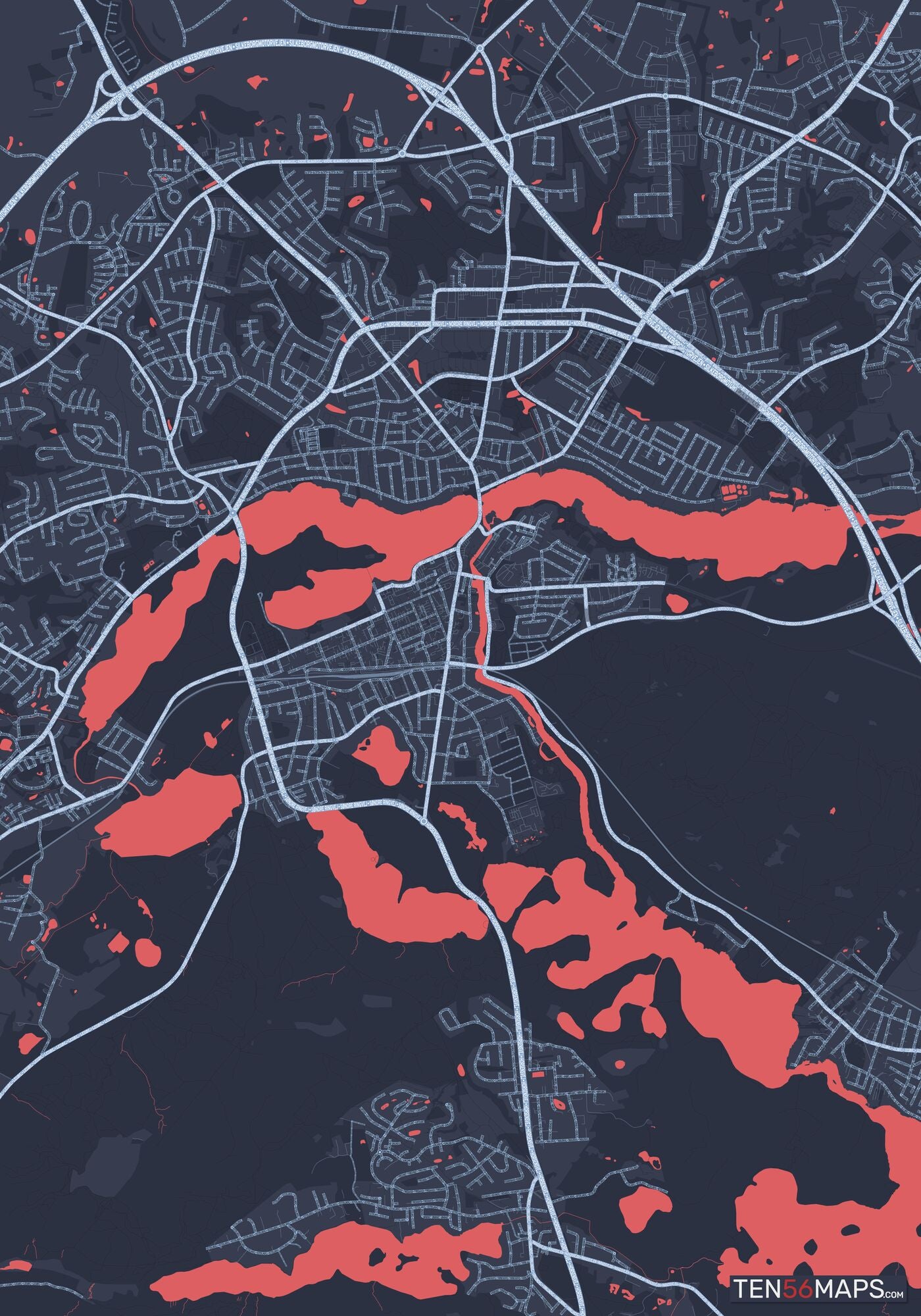 Color Variant Royal - Blue land with water in red.