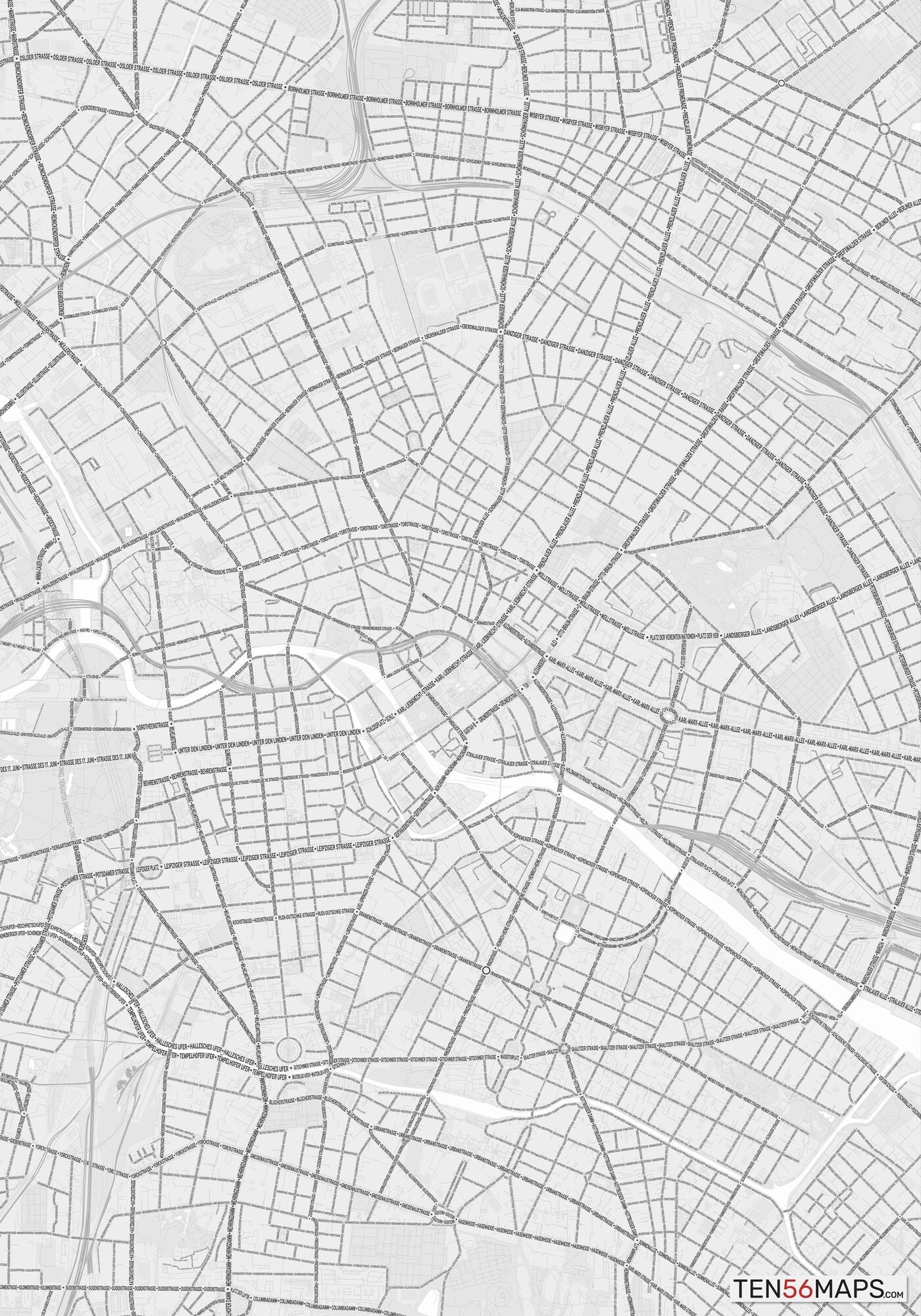 Color Variant Gray - Bright gray with mayor roads on dark gray background.
