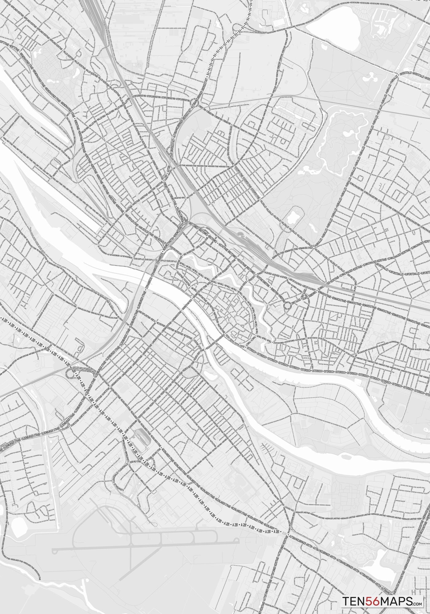 Color Variant Gray - Bright gray with mayor roads on dark gray background.
