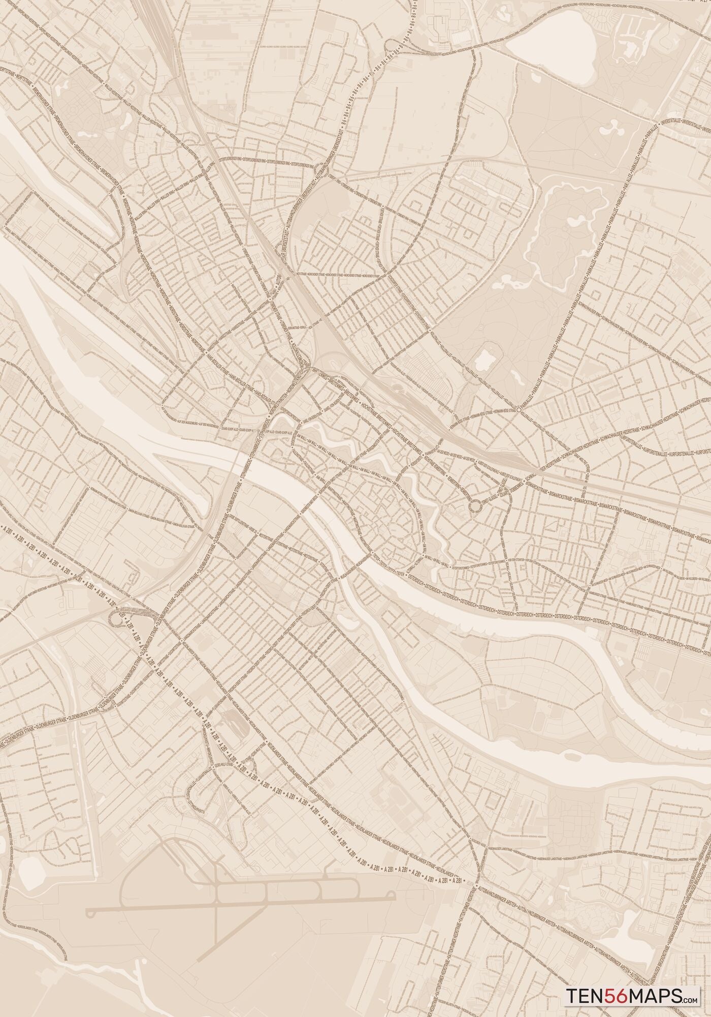 Color Variant Sand - All roads and water in a sand/beige color.