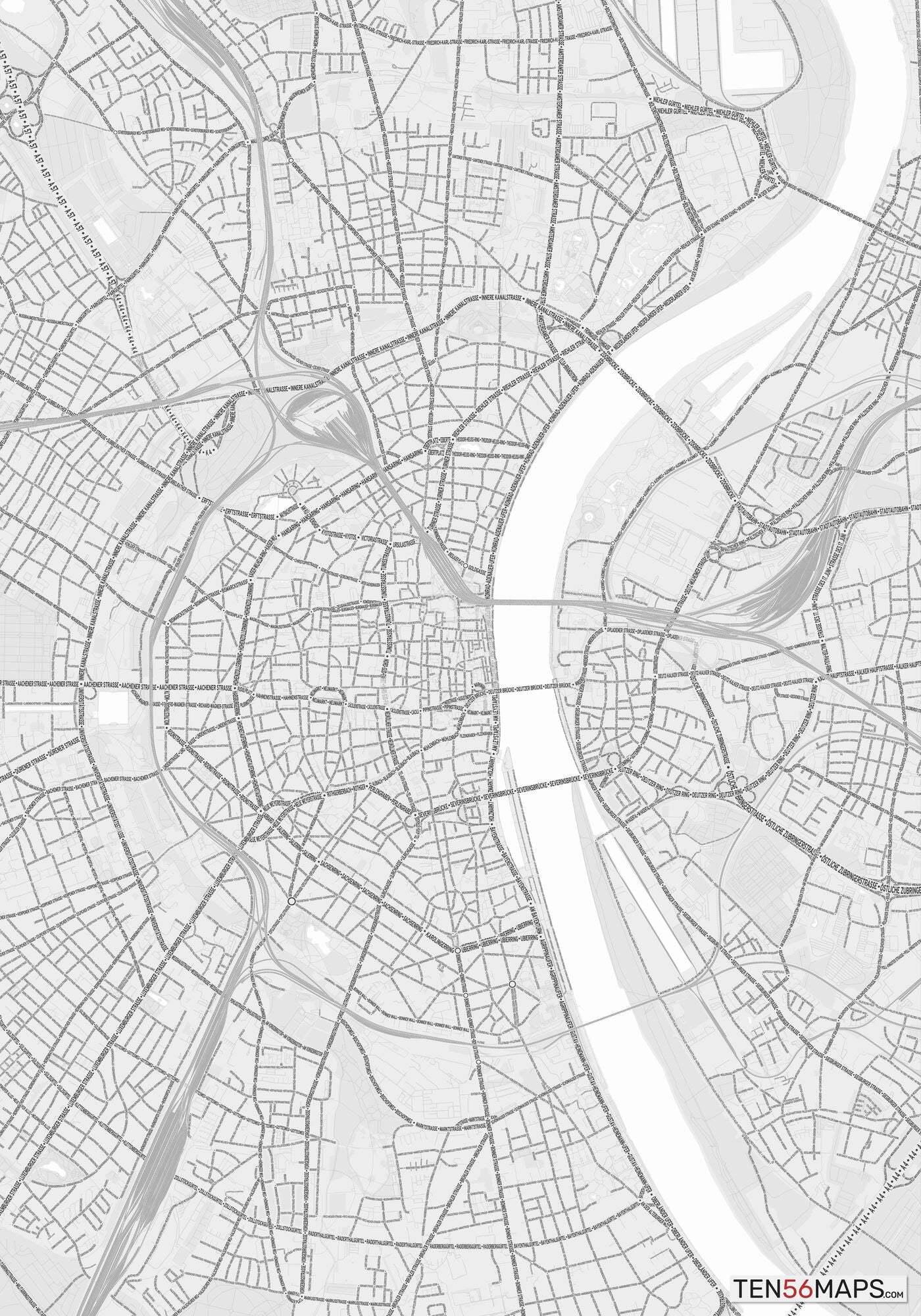 Color Variant Gray - Bright gray with mayor roads on dark gray background.