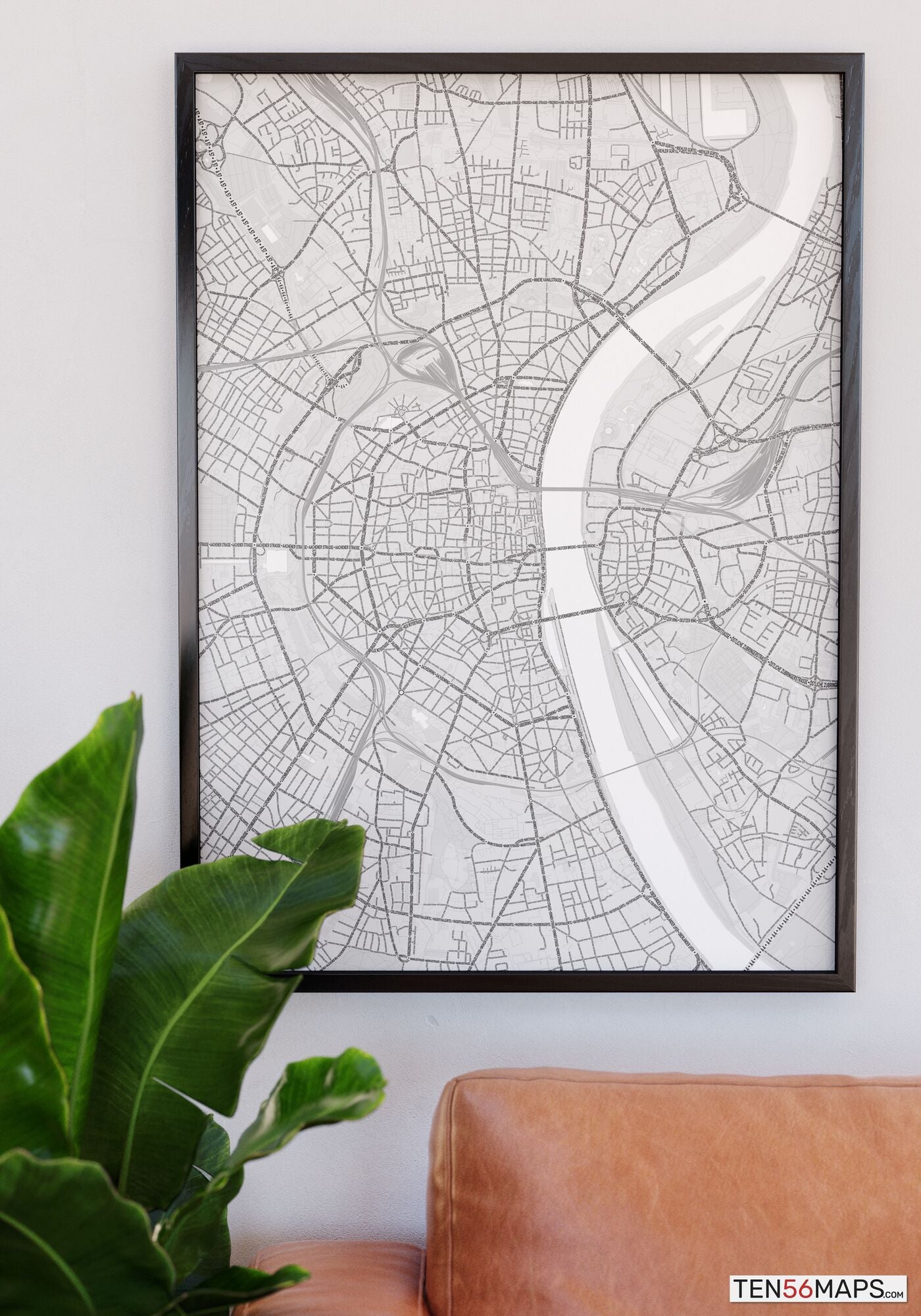 Poster hanging over couch in Gray color scheme
