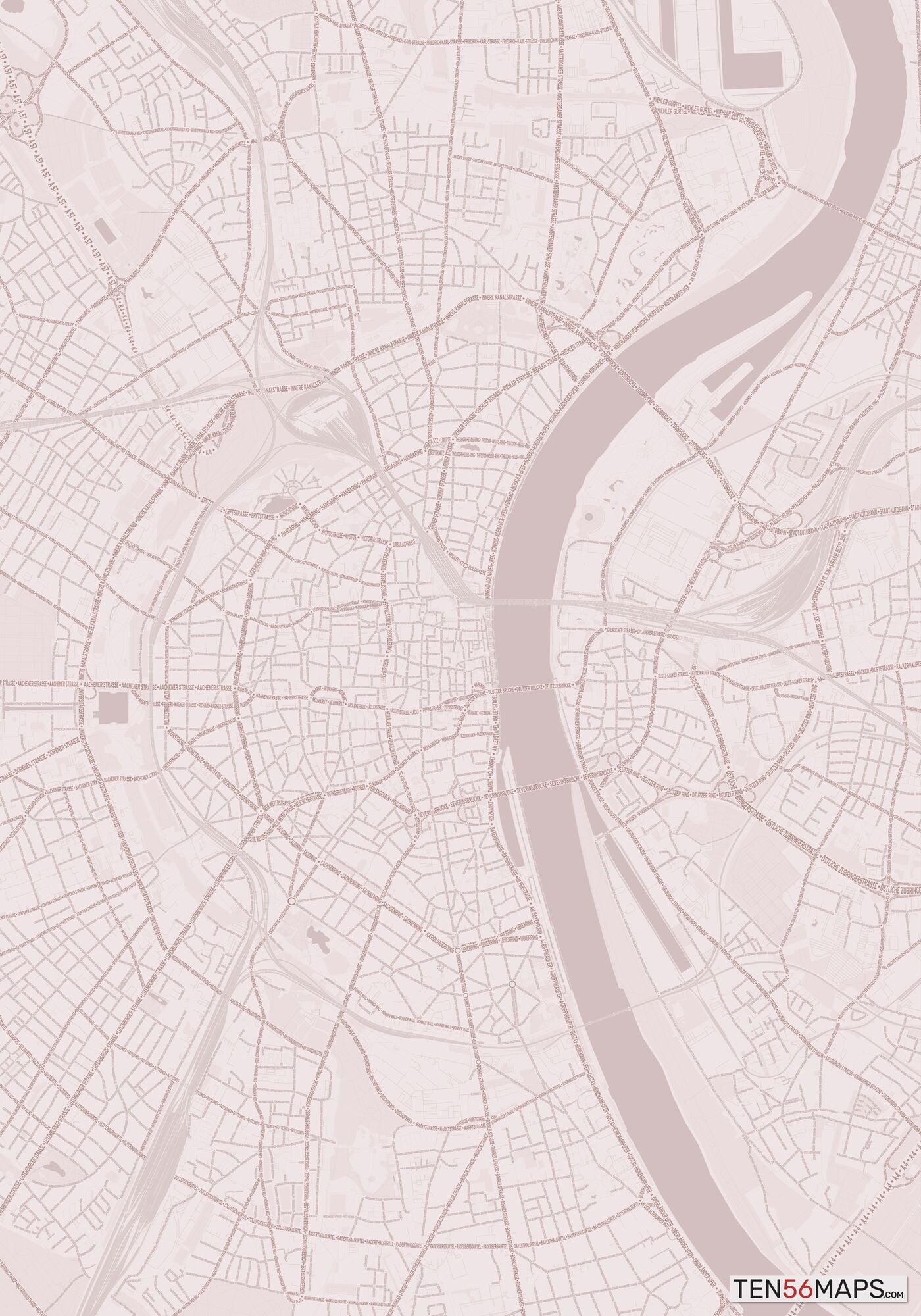 Color Variant Rose - Muted red roads and water.