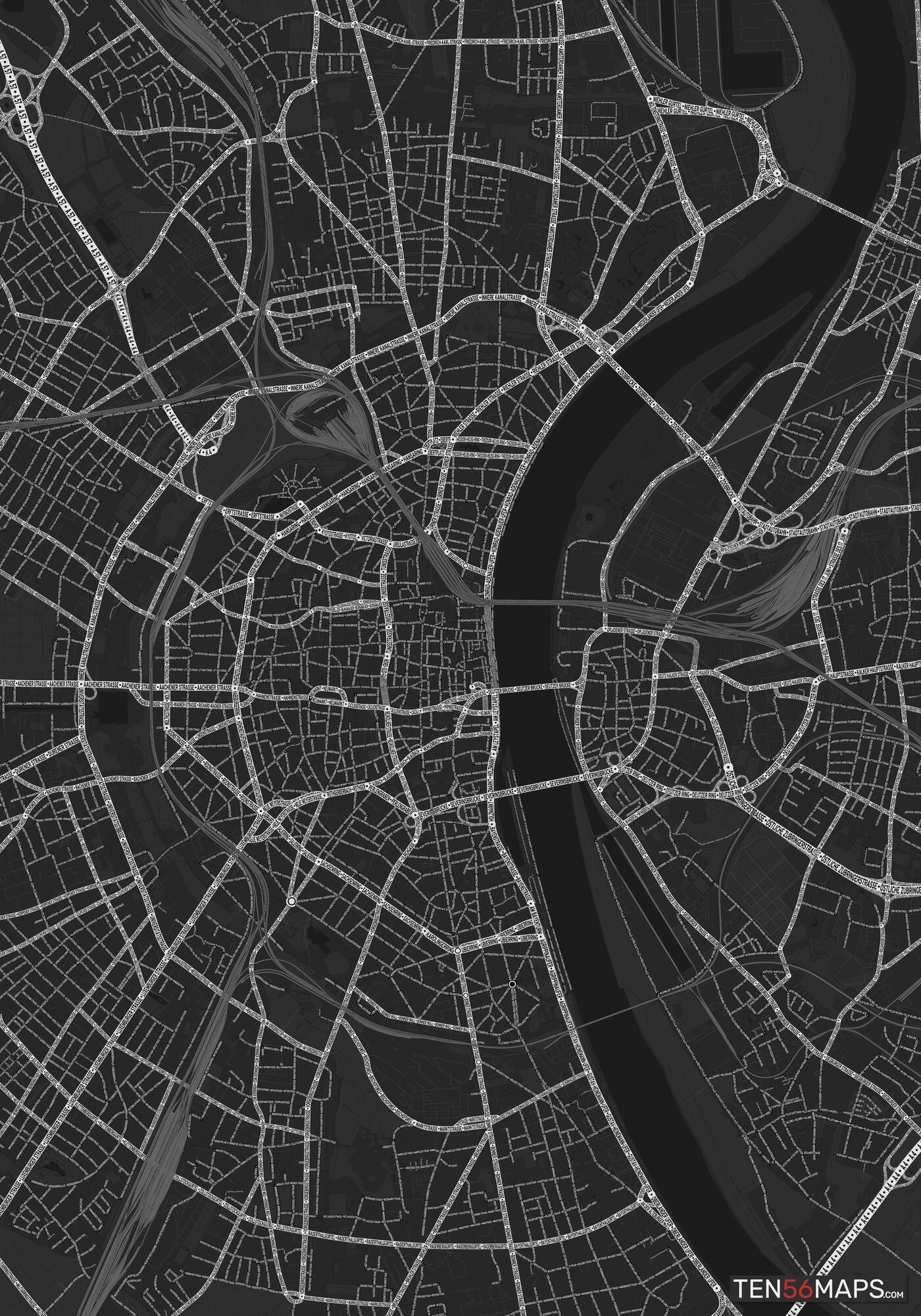 Color Variant Ruby - Dark grey with major roads highlighted in white.