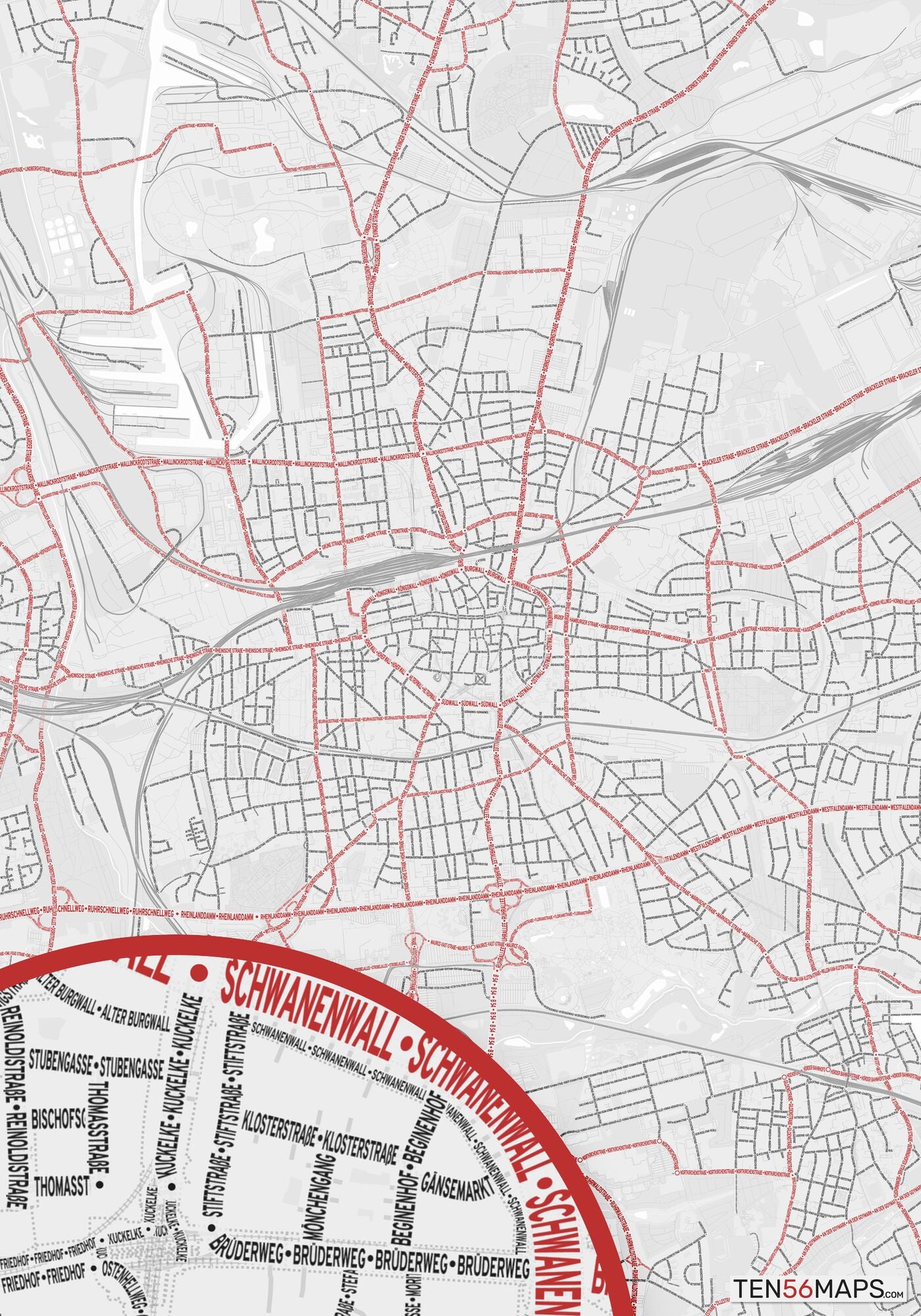 Color Variant Ruby - White with mayor roads in red.