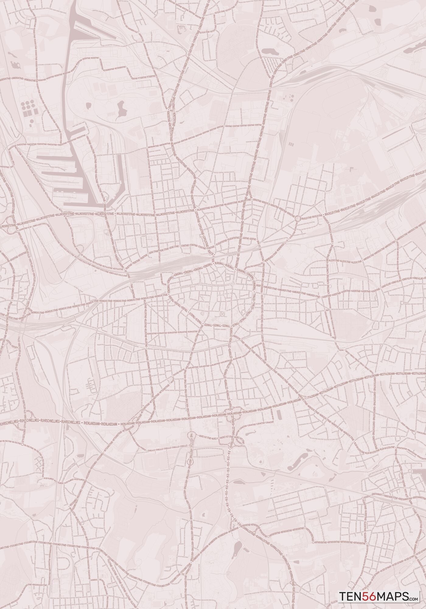 Color Variant Rose - Muted red roads and water.