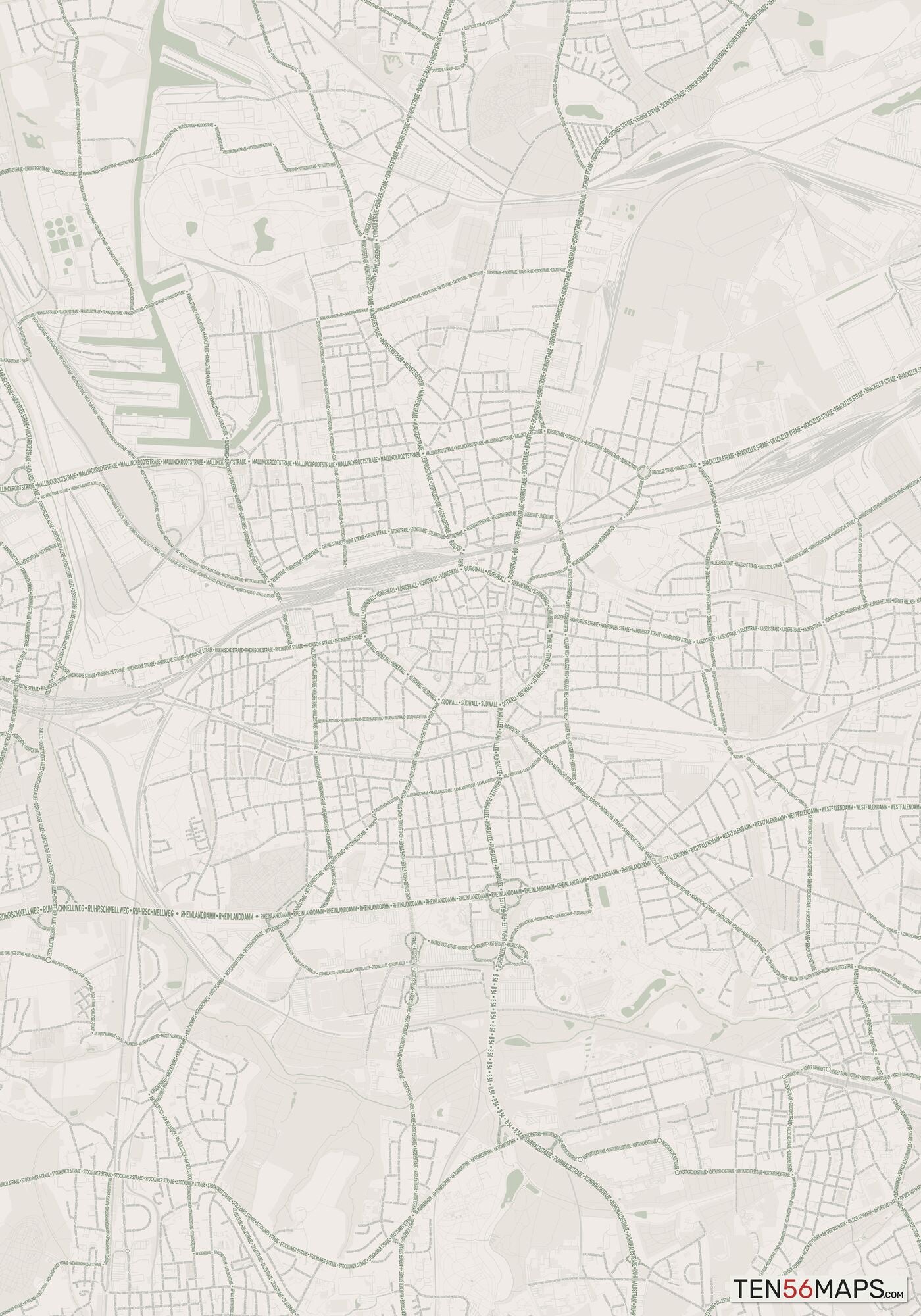 Color Variant Mint - Muted green water and major roads in darker green.