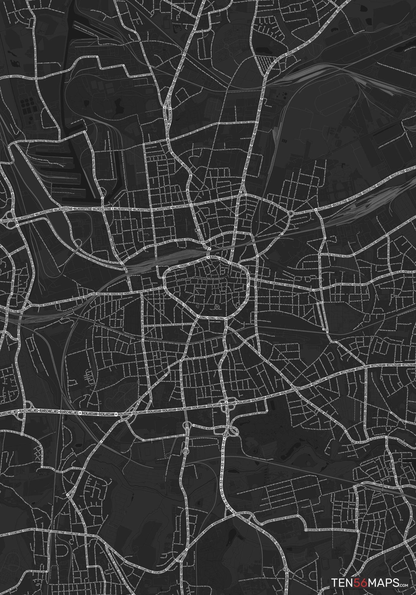 Color Variant Ruby - Dark grey with major roads highlighted in white.