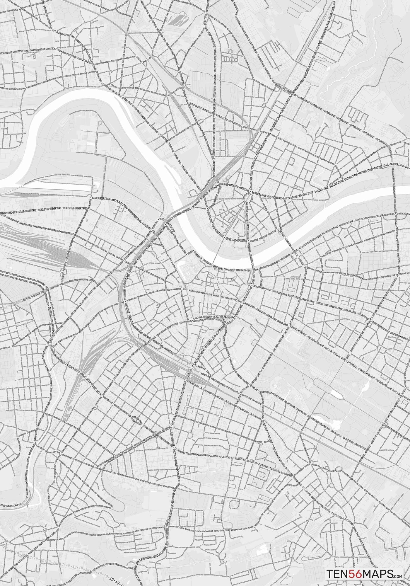 Color Variant Gray - Bright gray with mayor roads on dark gray background.