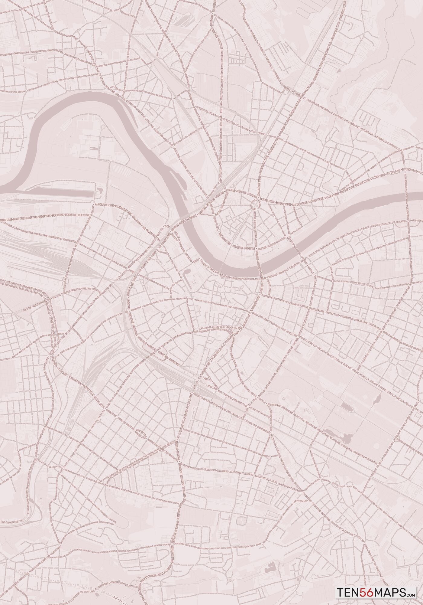 Color Variant Rose - Muted red roads and water.