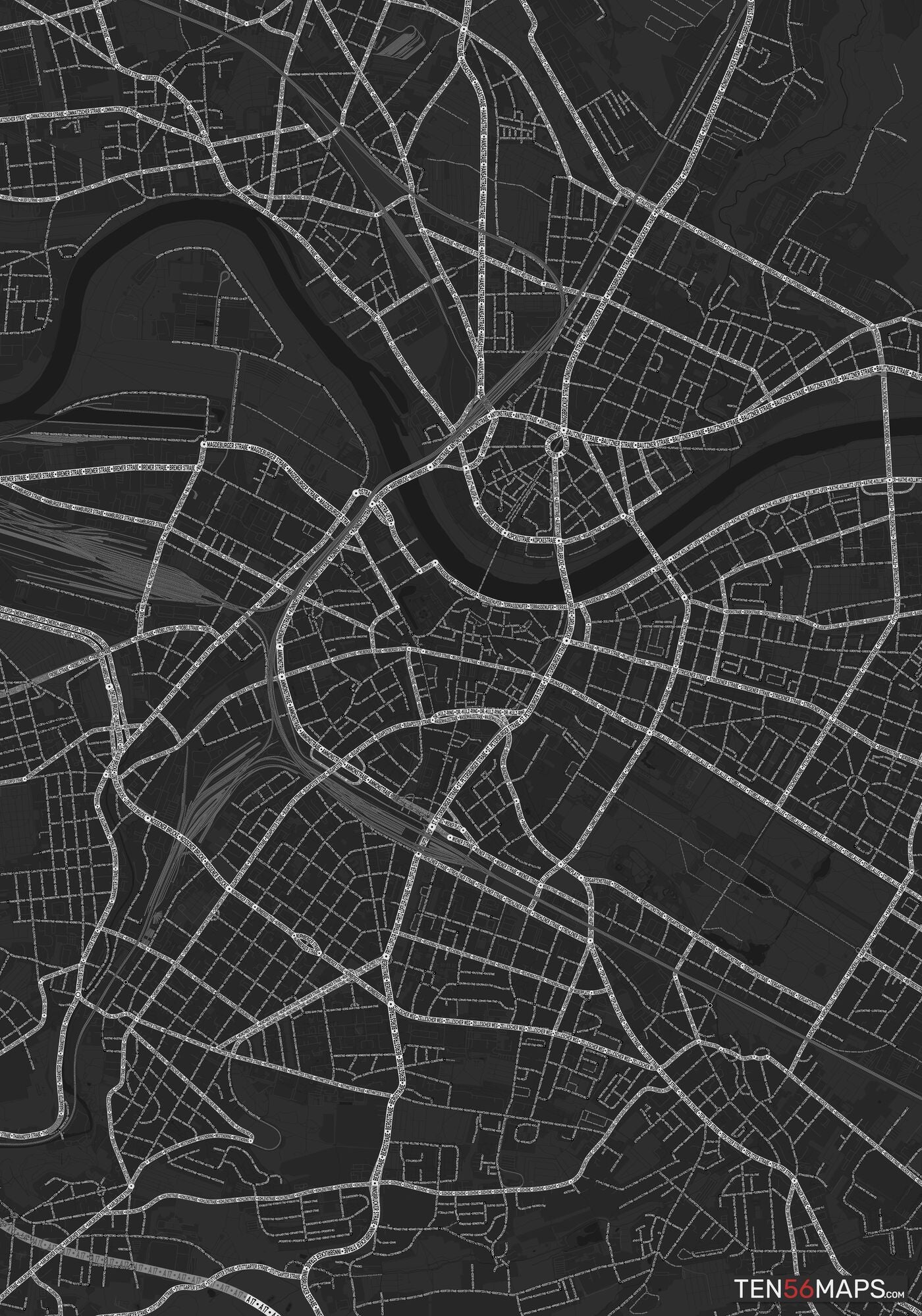 Color Variant Ruby - Dark grey with major roads highlighted in white.