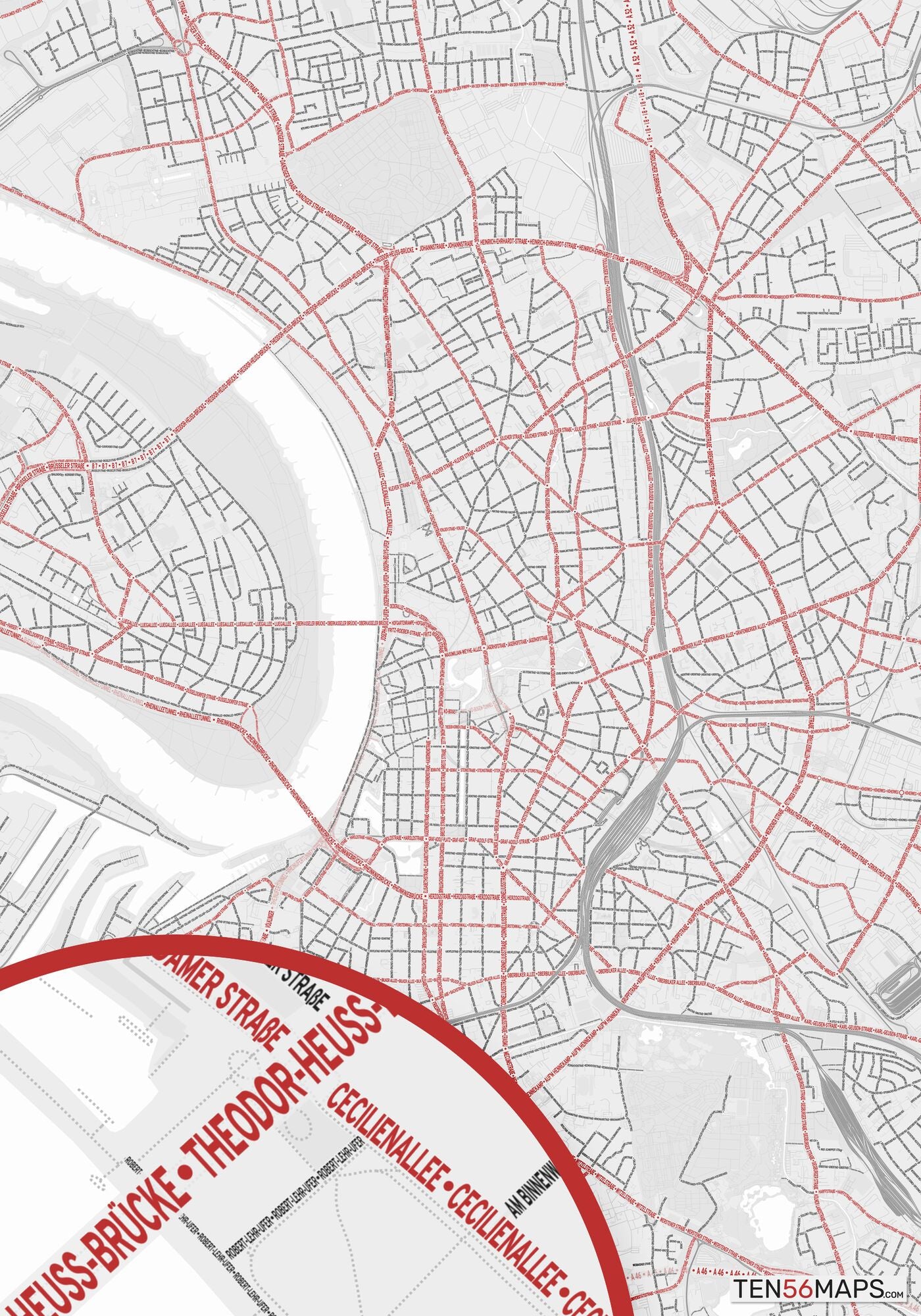 Color Variant Ruby - White with mayor roads in red.