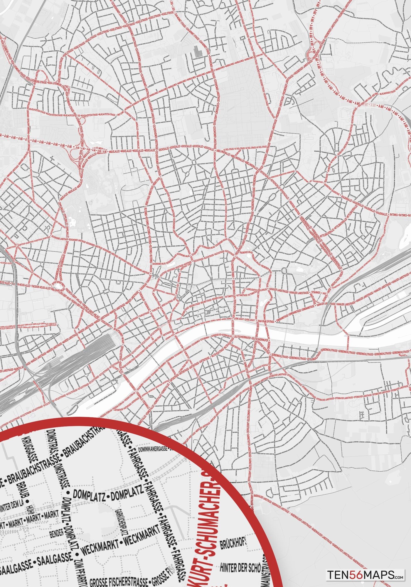Color Variant Ruby - White with mayor roads in red.