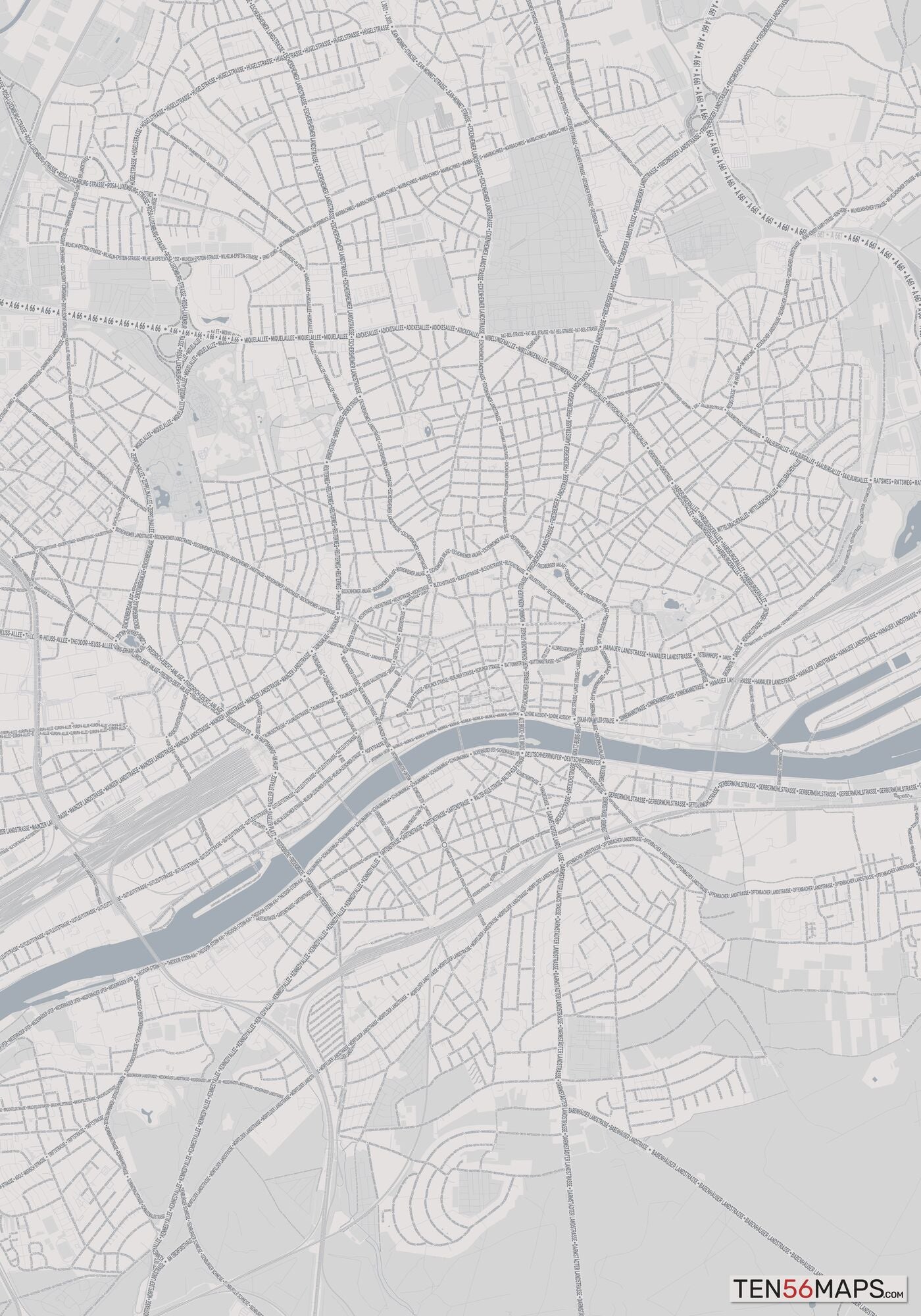 Color Variant Steel - Gray with water and major roads in muted blue.