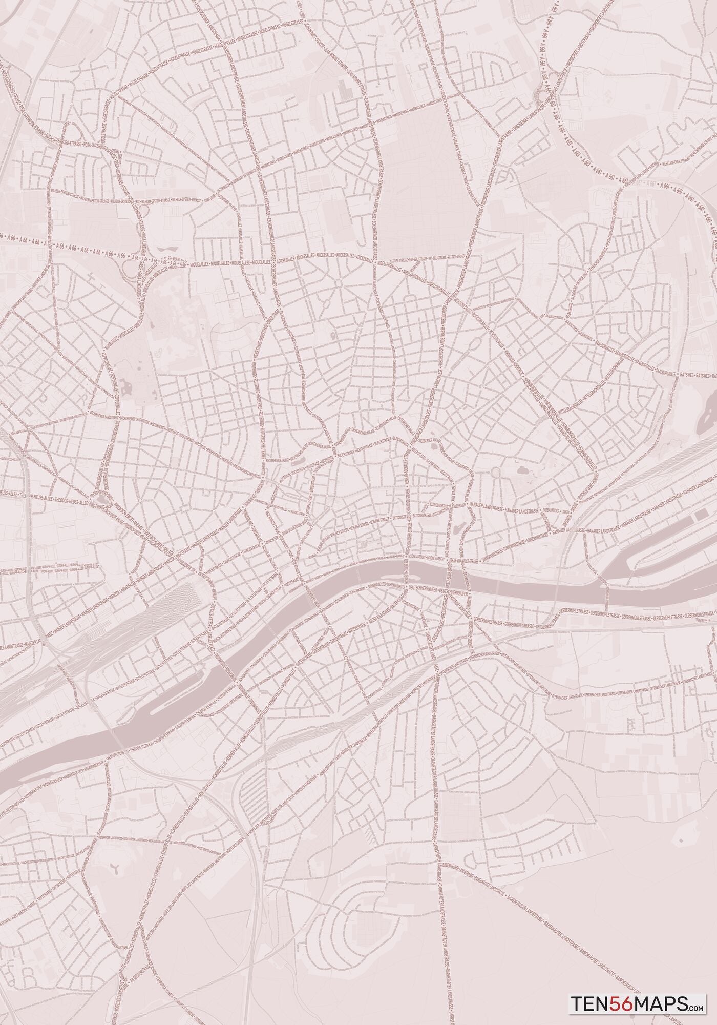Color Variant Rose - Muted red roads and water.