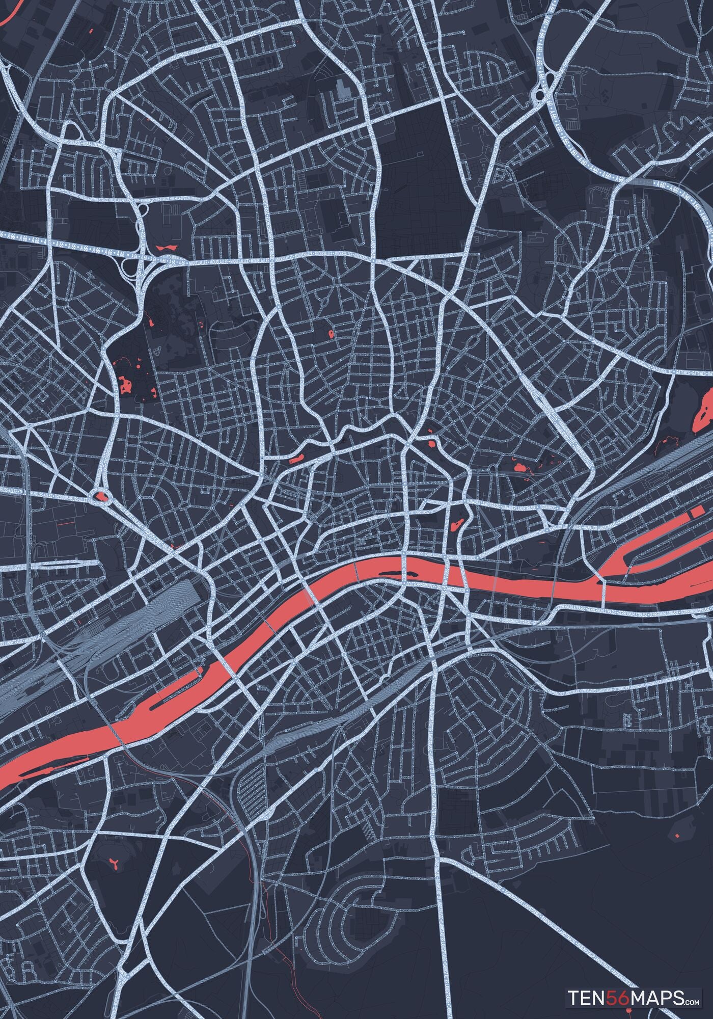 Color Variant Royal - Blue land with water in red.