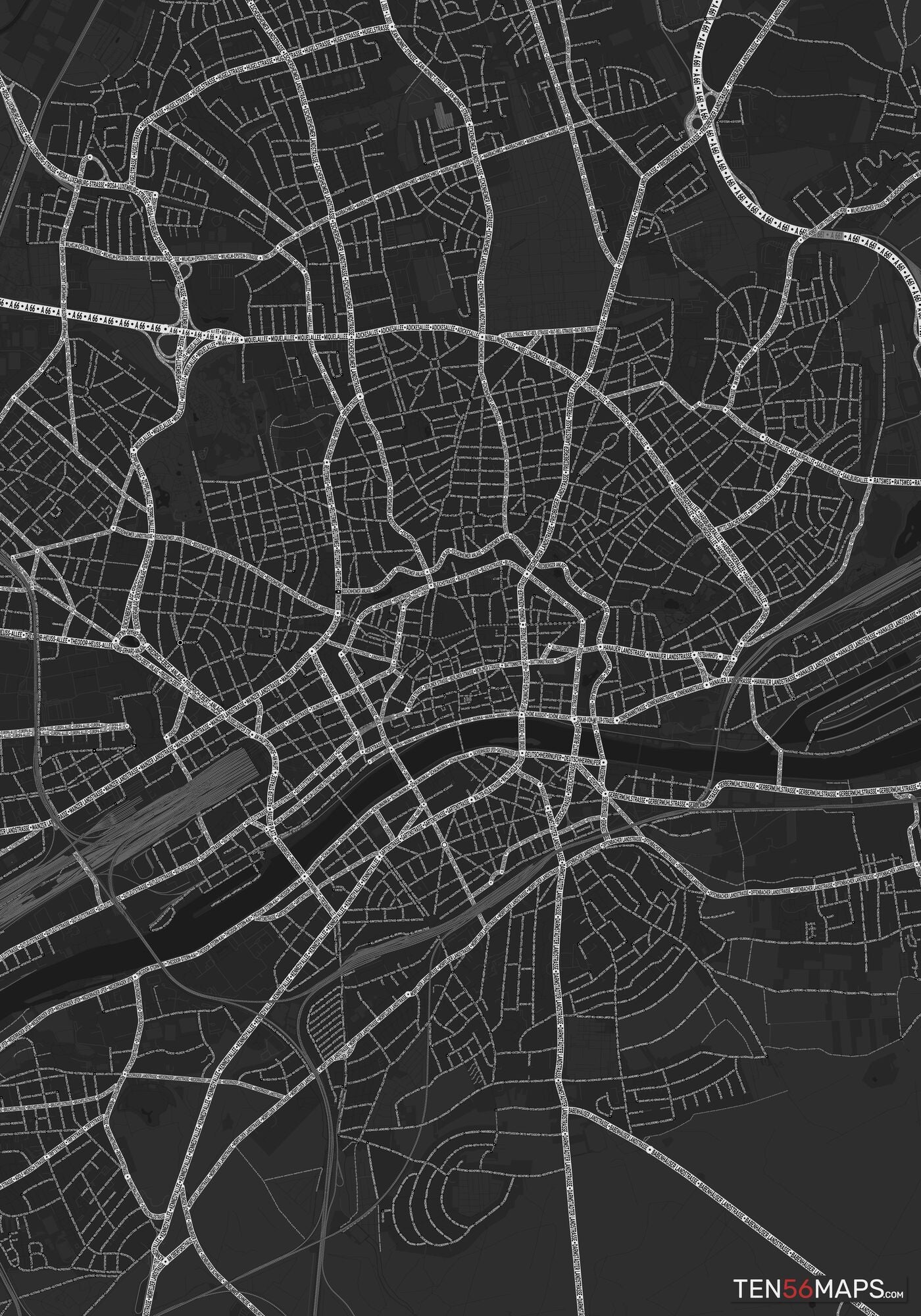 Color Variant Ruby - Dark grey with major roads highlighted in white.