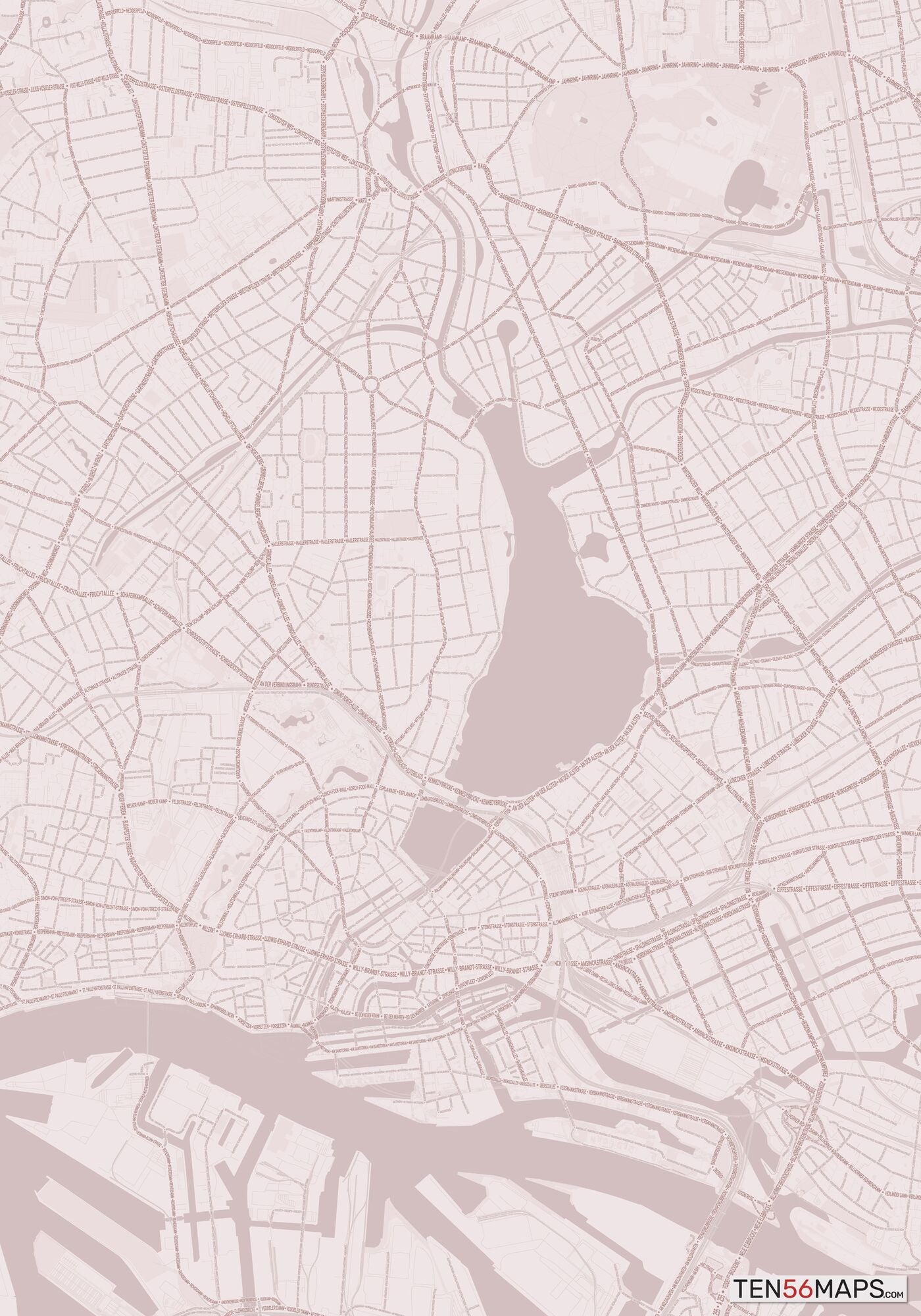 Color Variant Rose - Muted red roads and water.