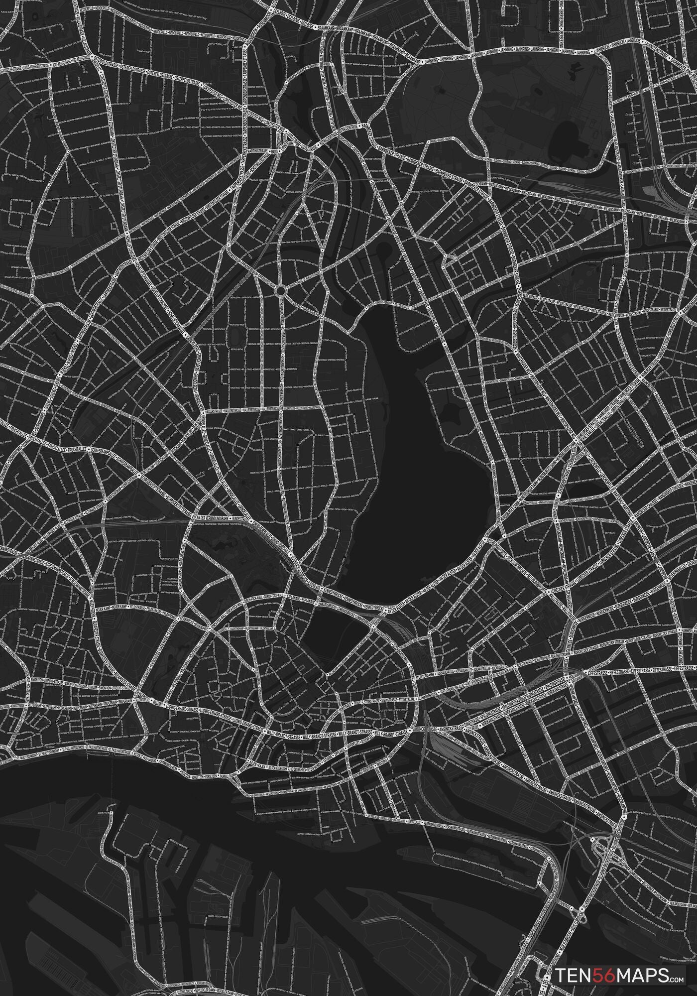 Color Variant Ruby - Dark grey with major roads highlighted in white.