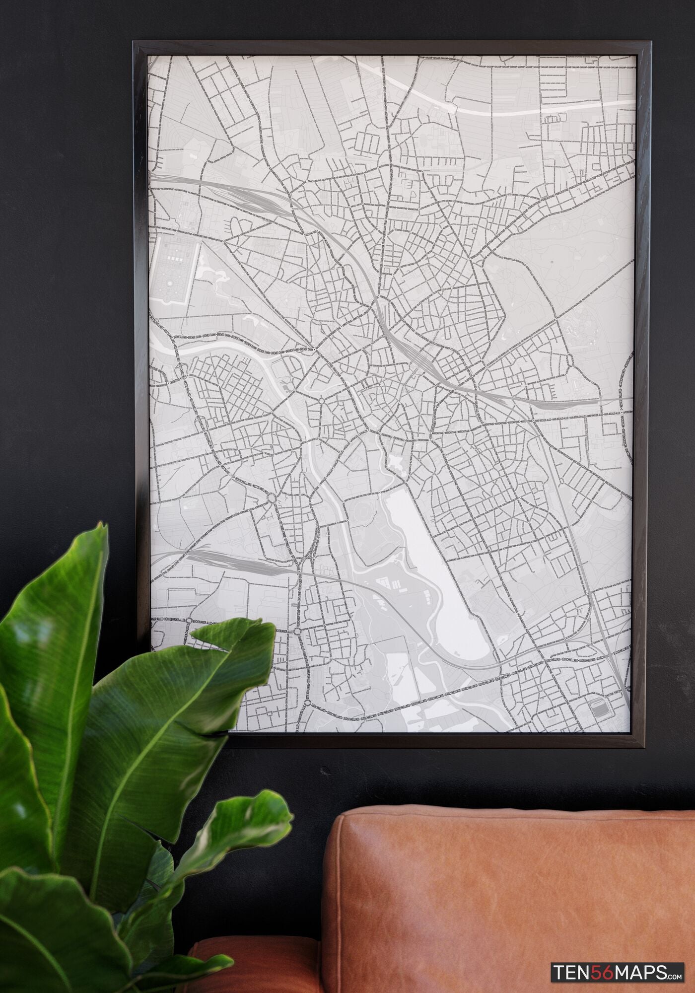 Poster hanging over couch in Gray color scheme