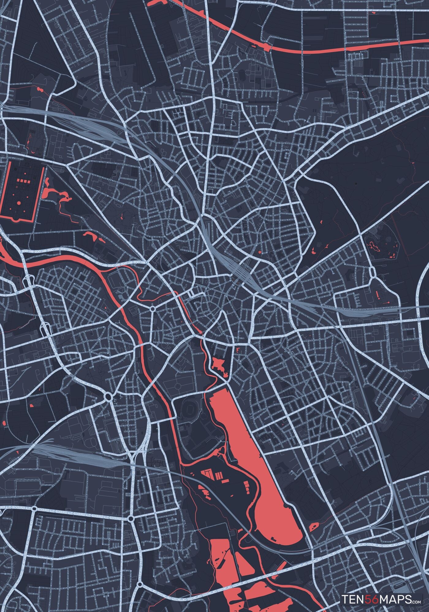 Color Variant Royal - Blue land with water in red.