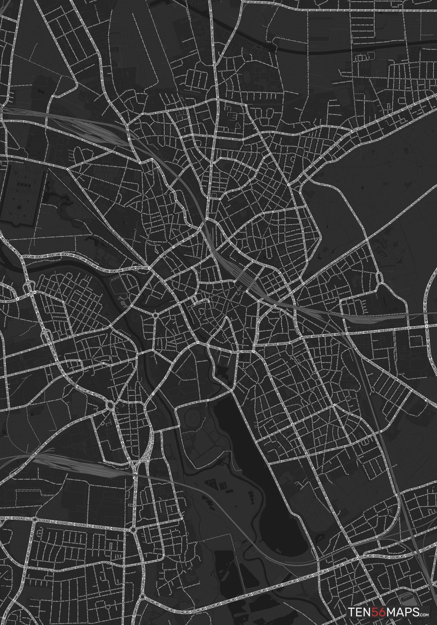 Color Variant Ruby - Dark grey with major roads highlighted in white.