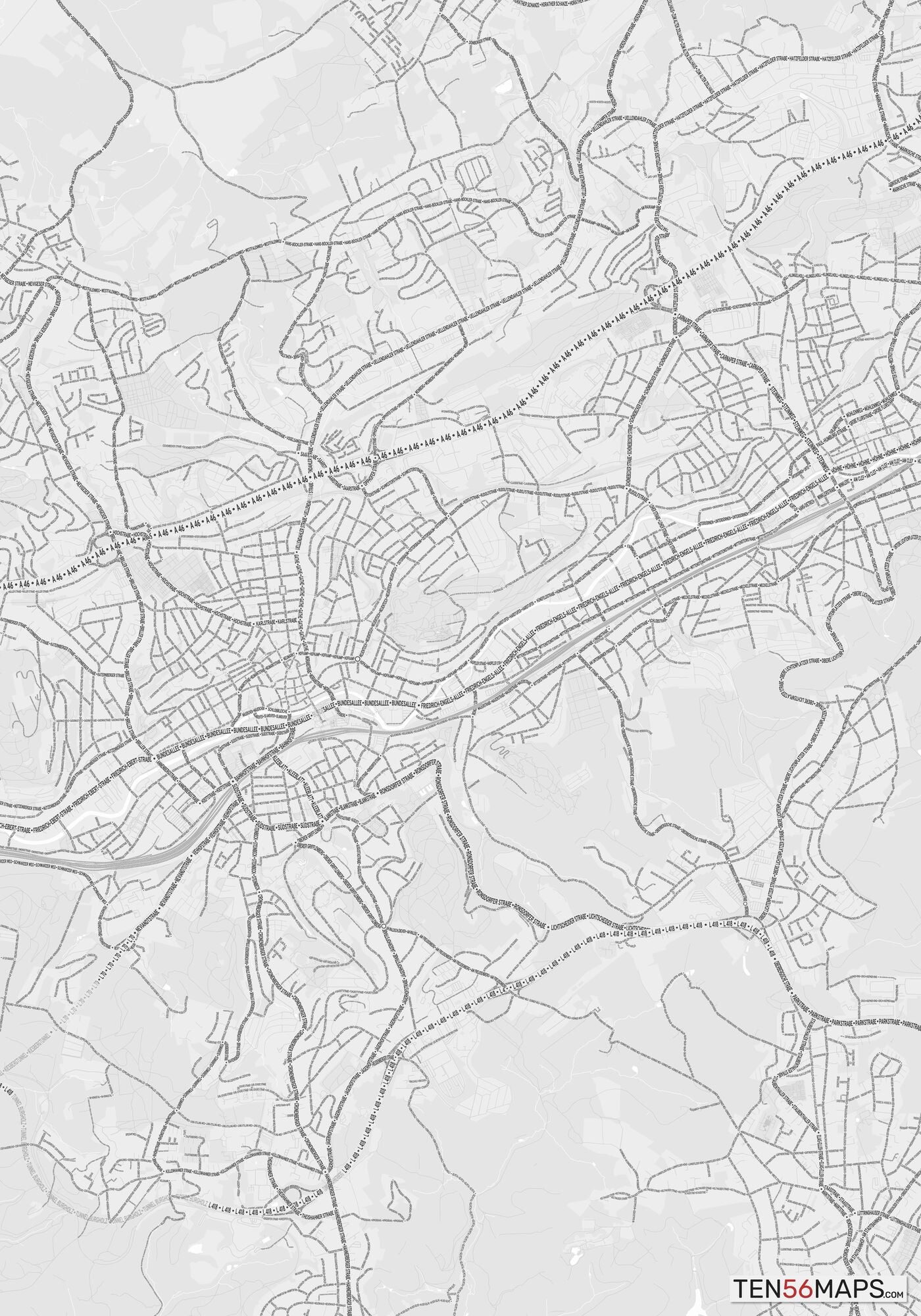 Color Variant Gray - Bright gray with mayor roads on dark gray background.