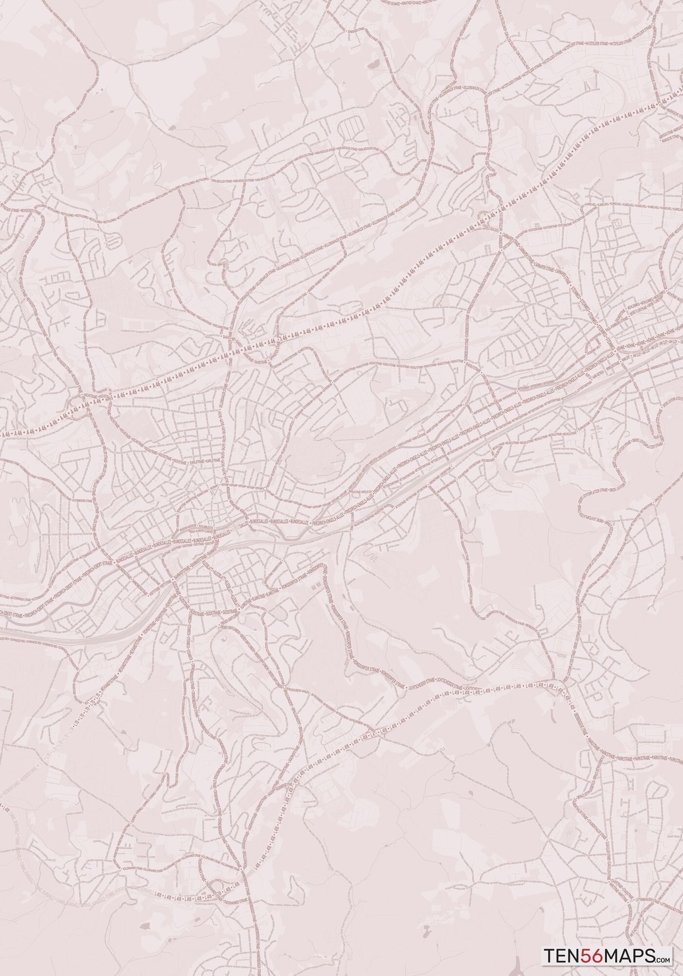 Color Variant Rose - Muted red roads and water.