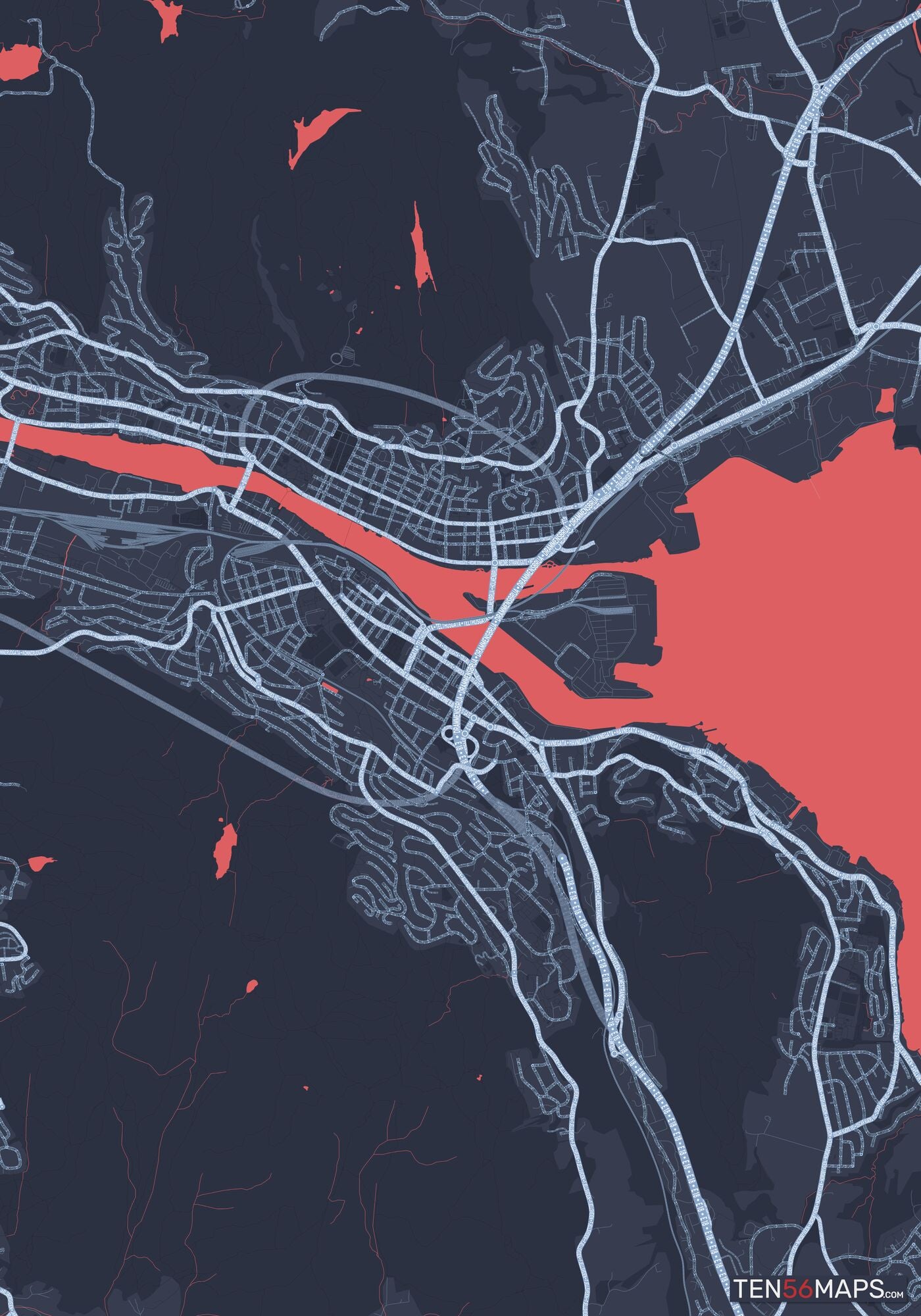 Color Variant Royal - Blue land with water in red.