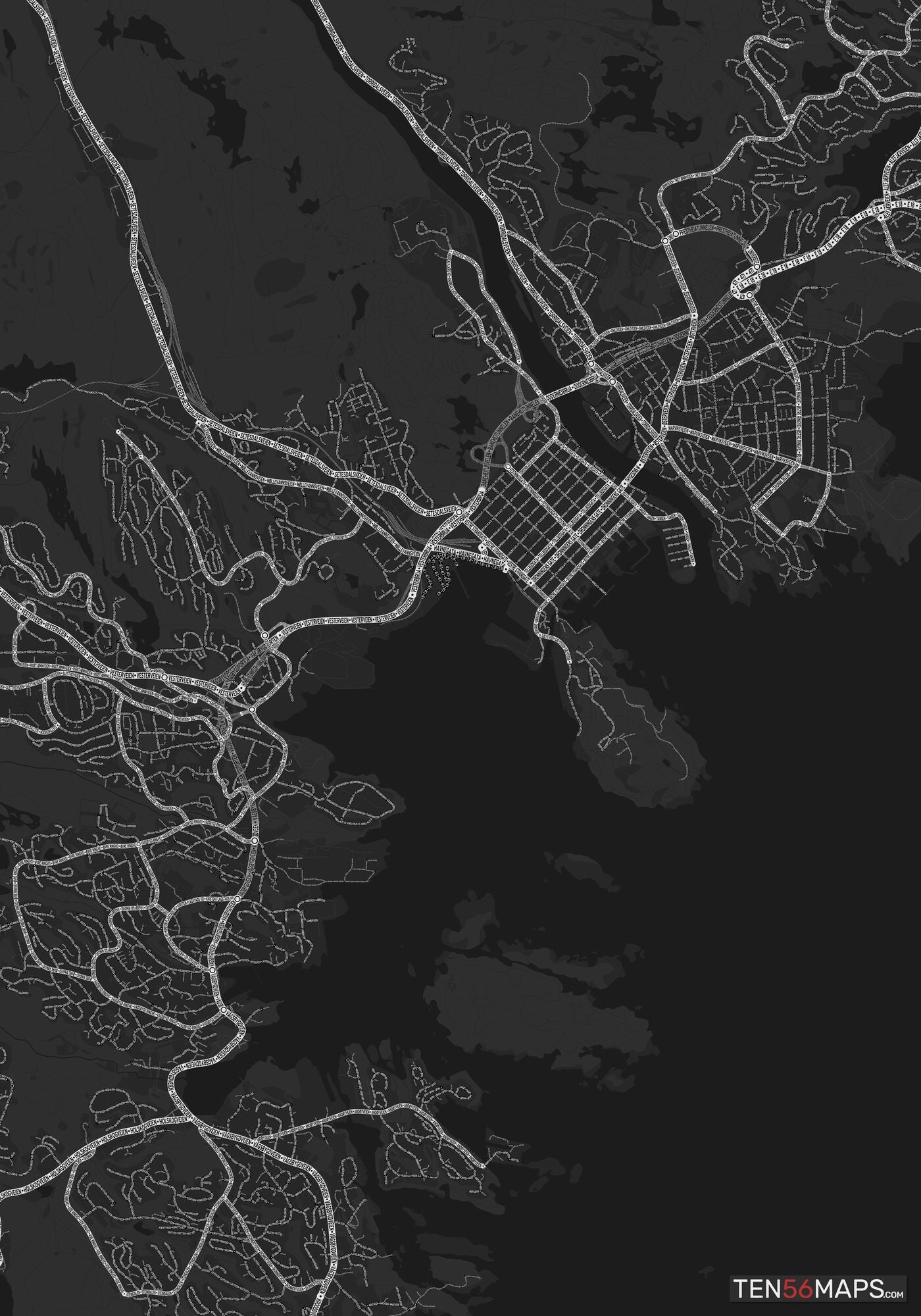 Color Variant Ruby - Dark grey with major roads highlighted in white.
