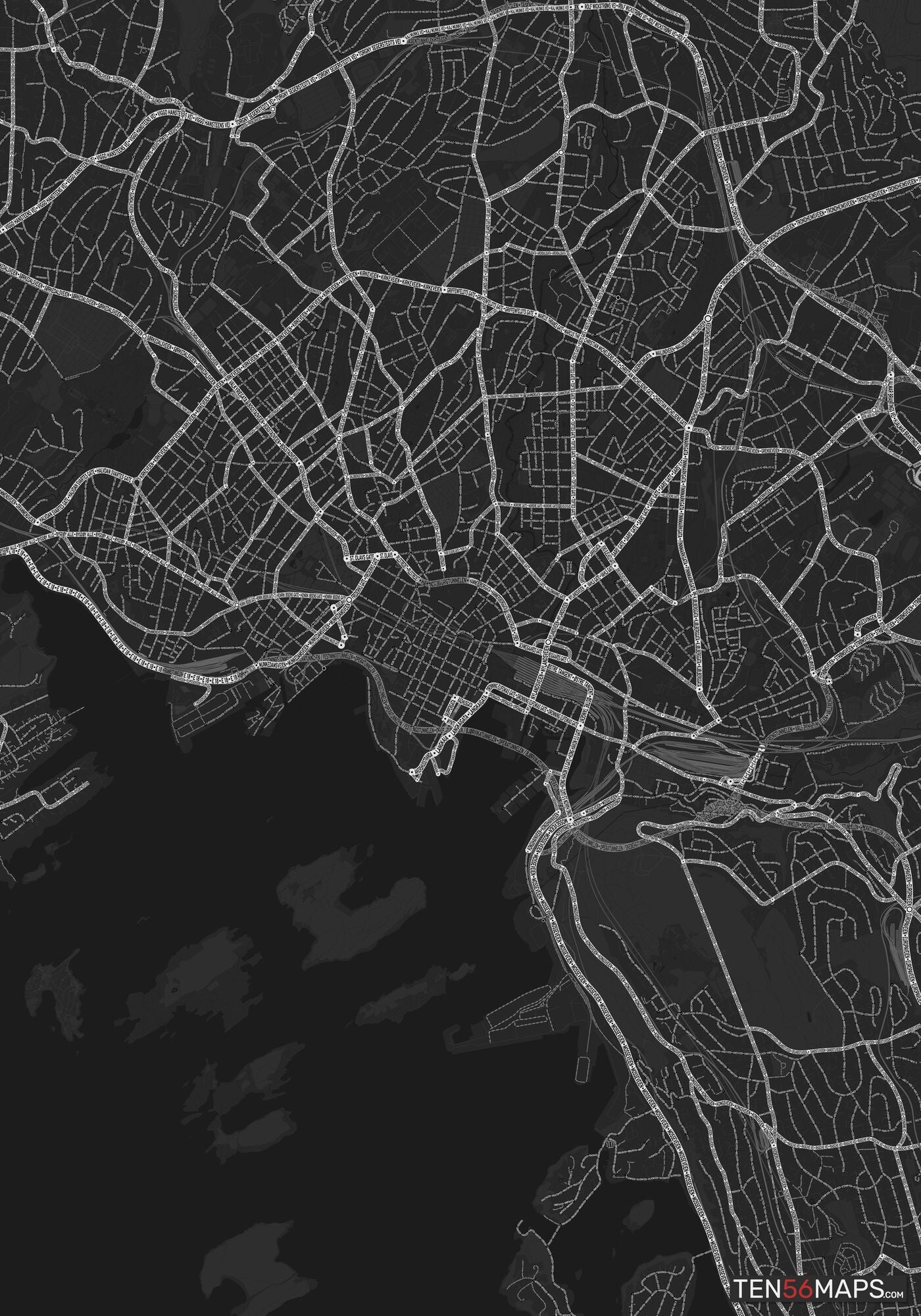 Color Variant Ruby - Dark grey with major roads highlighted in white.