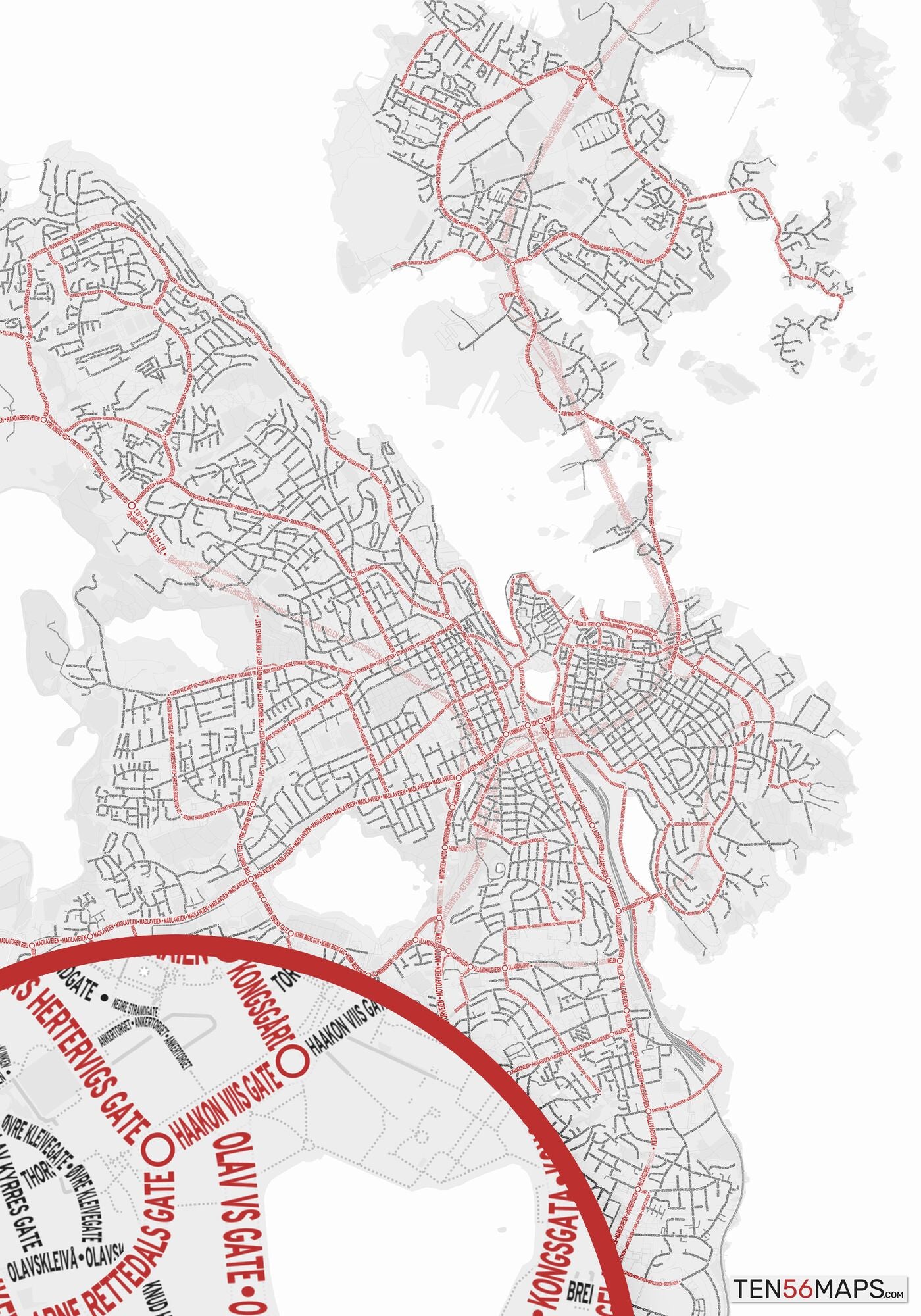 Color Variant Ruby - White with mayor roads in red.