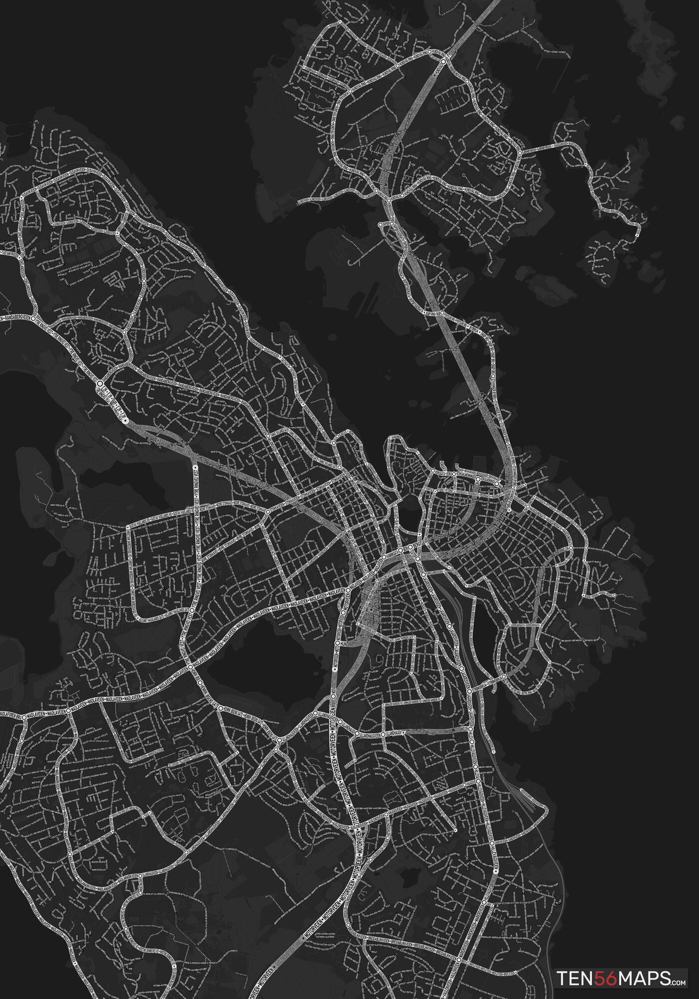 Color Variant Ruby - Dark grey with major roads highlighted in white.