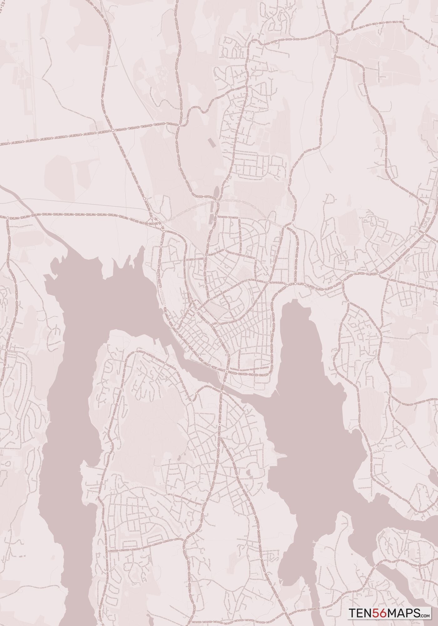 Color Variant Rose - Muted red roads and water.
