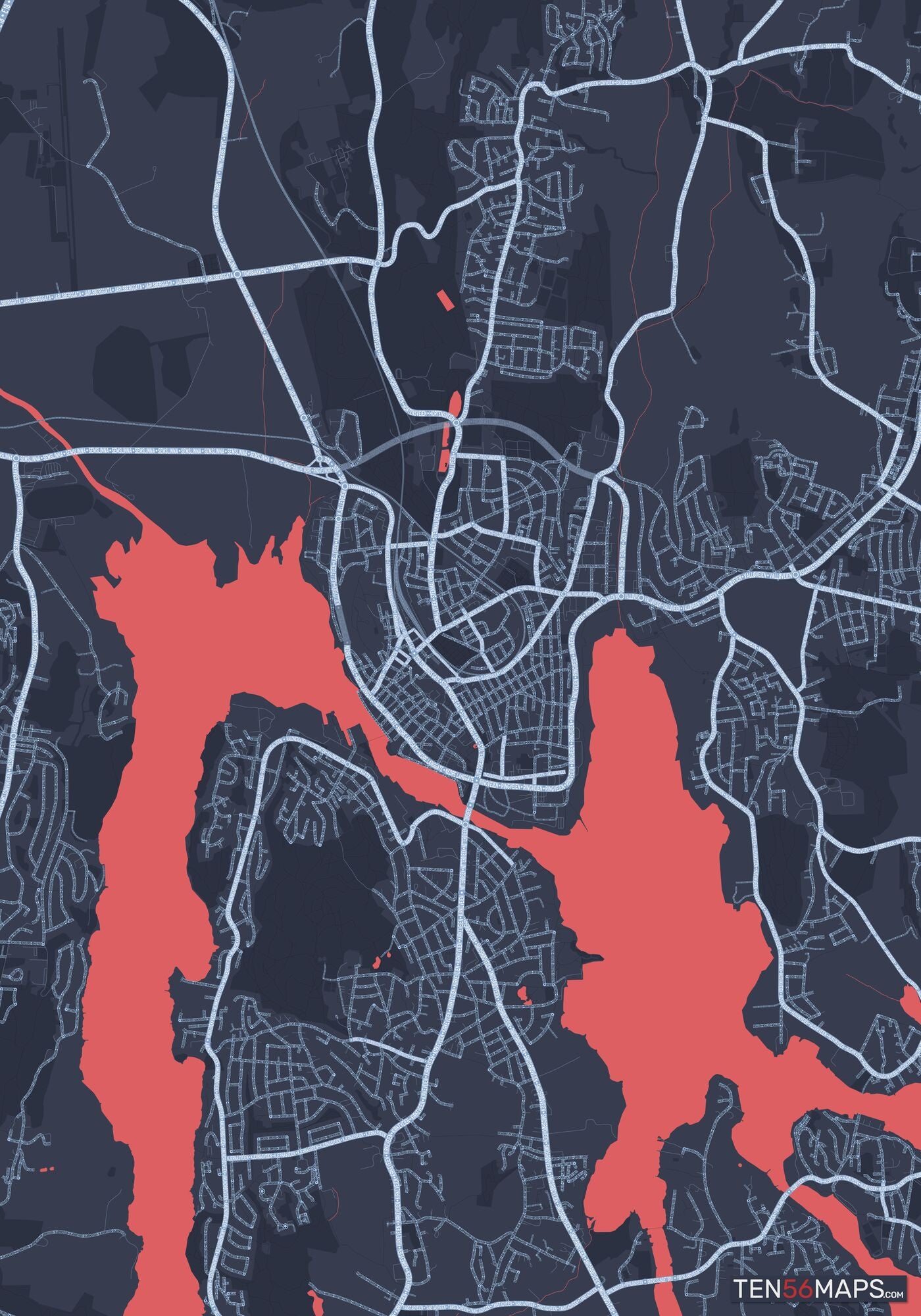 Color Variant Royal - Blue land with water in red.