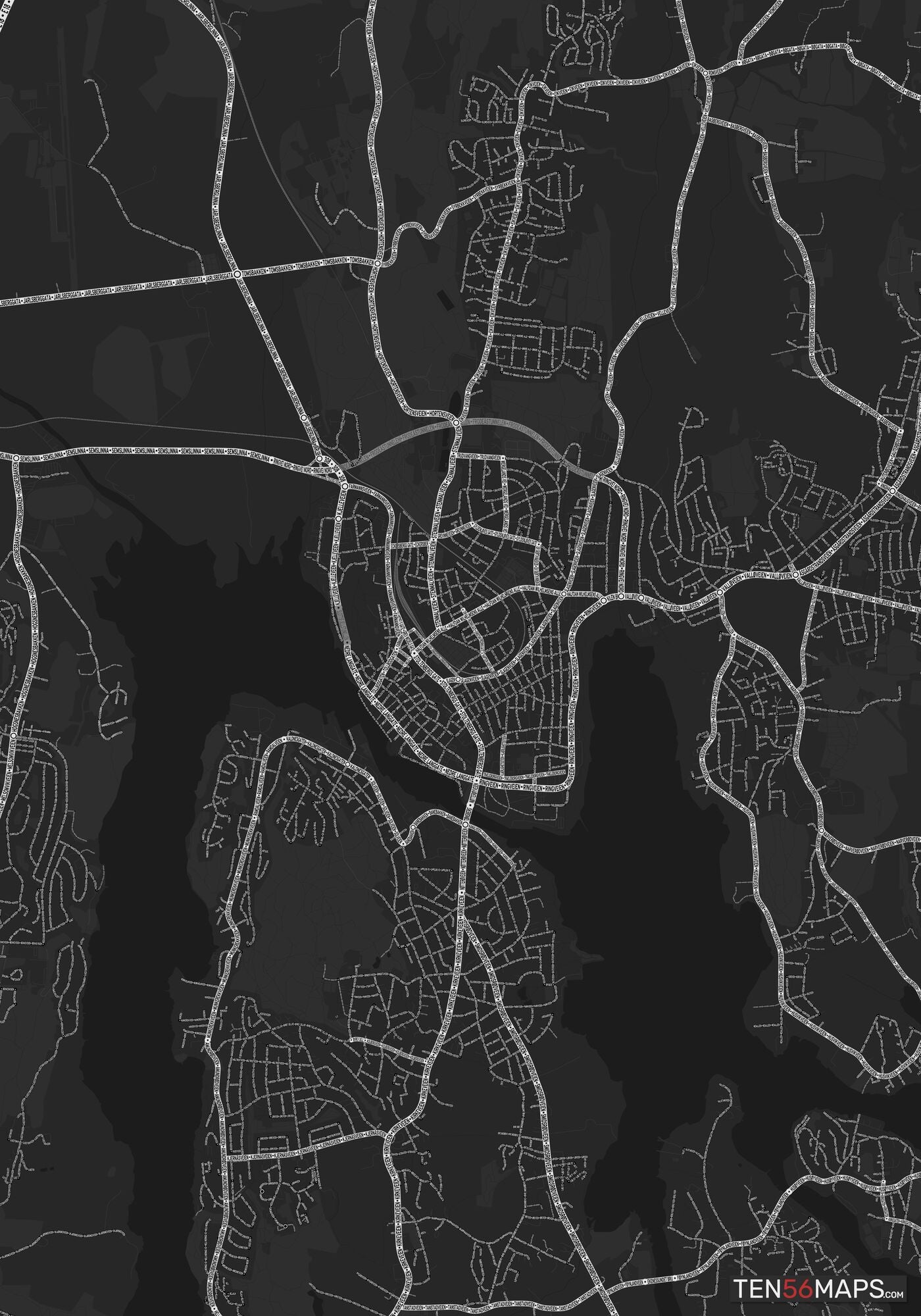 Color Variant Ruby - Dark grey with major roads highlighted in white.