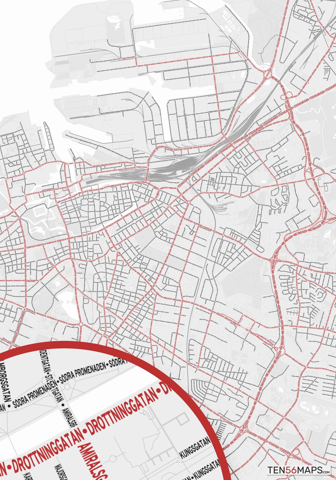 Color Variant Ruby - White with mayor roads in red.