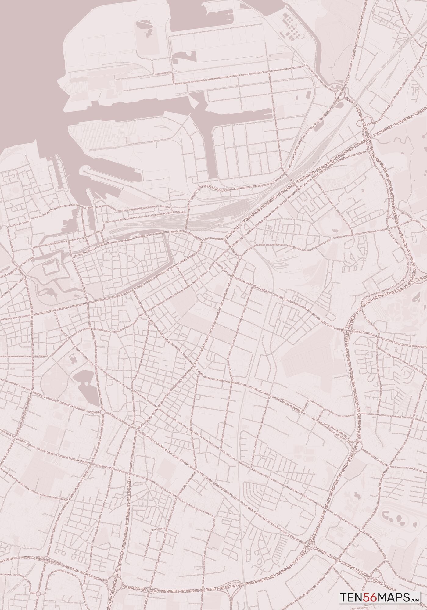 Color Variant Rose - Muted red roads and water.