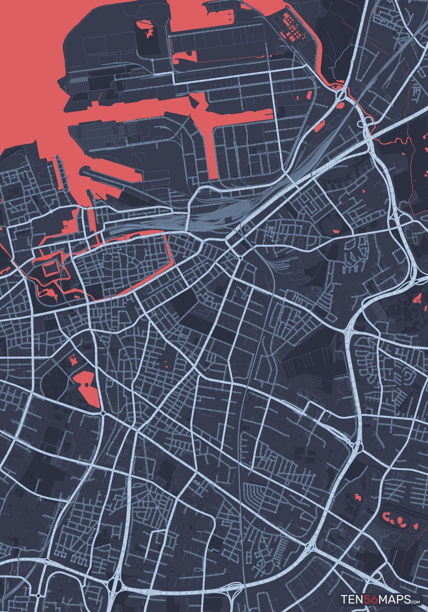 Color Variant Royal - Blue land with water in red.