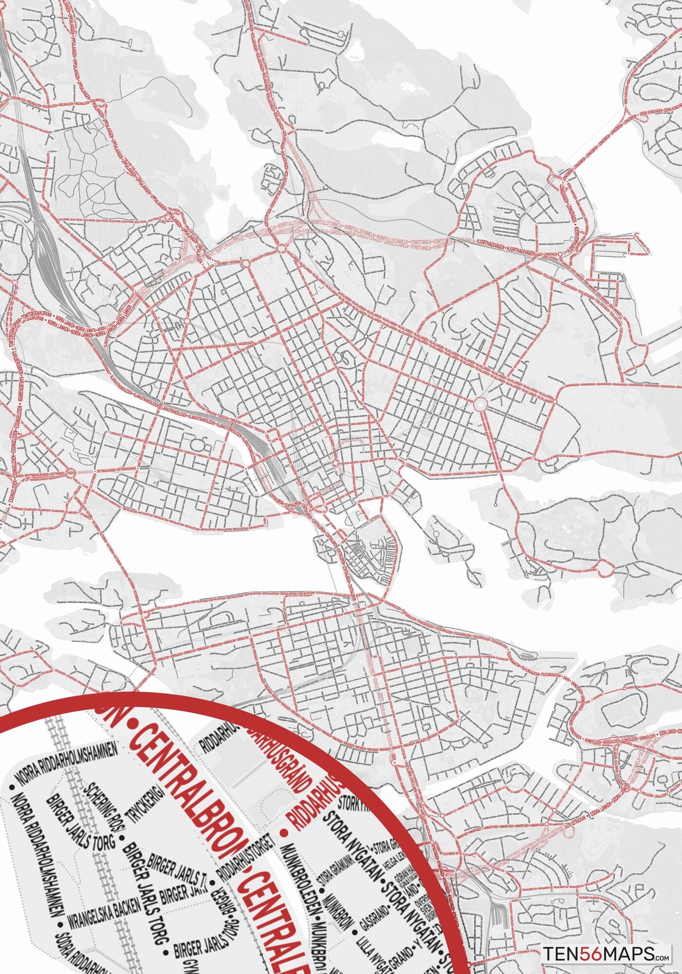 Color Variant Ruby - White with mayor roads in red.