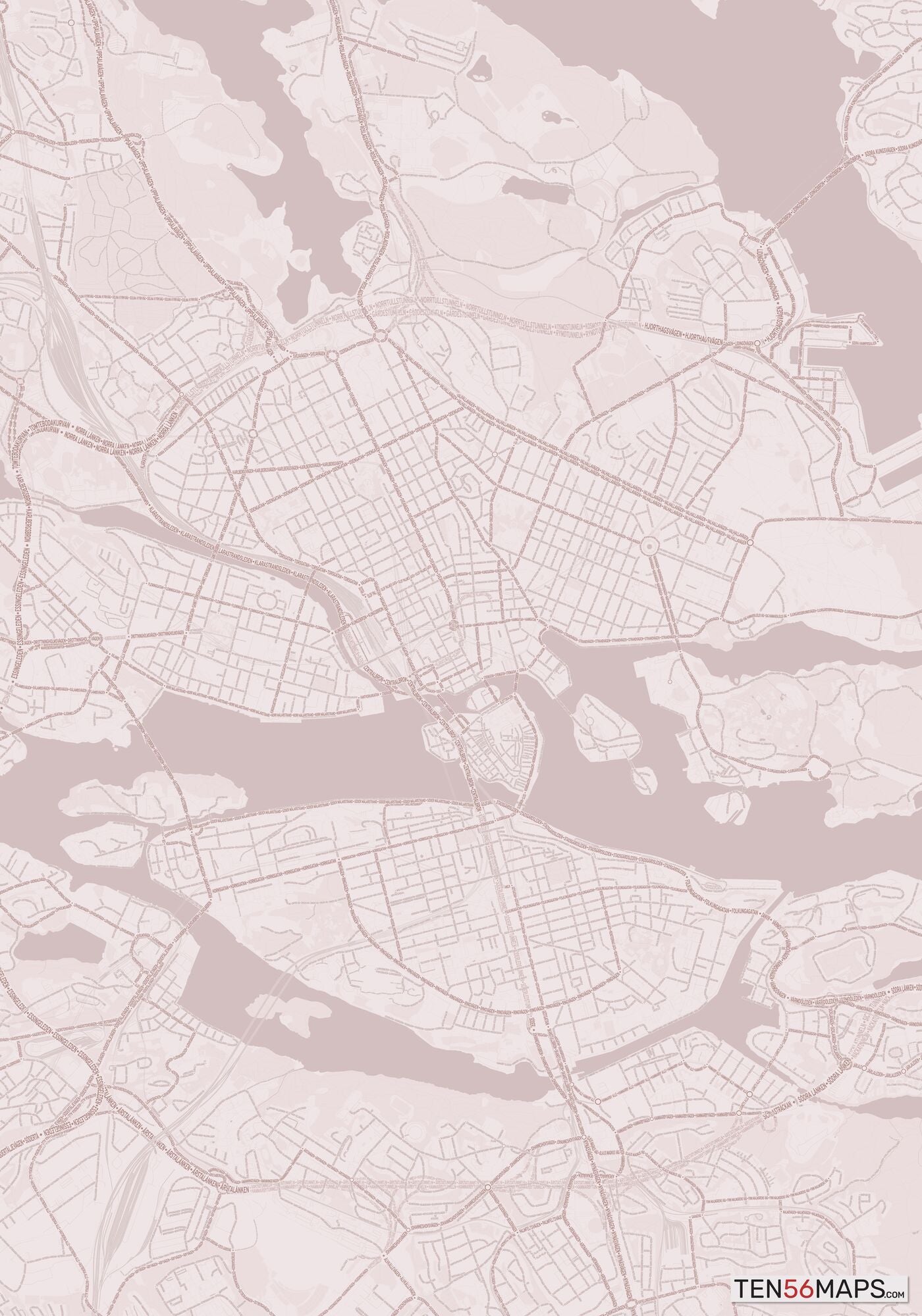 Color Variant Rose - Muted red roads and water.