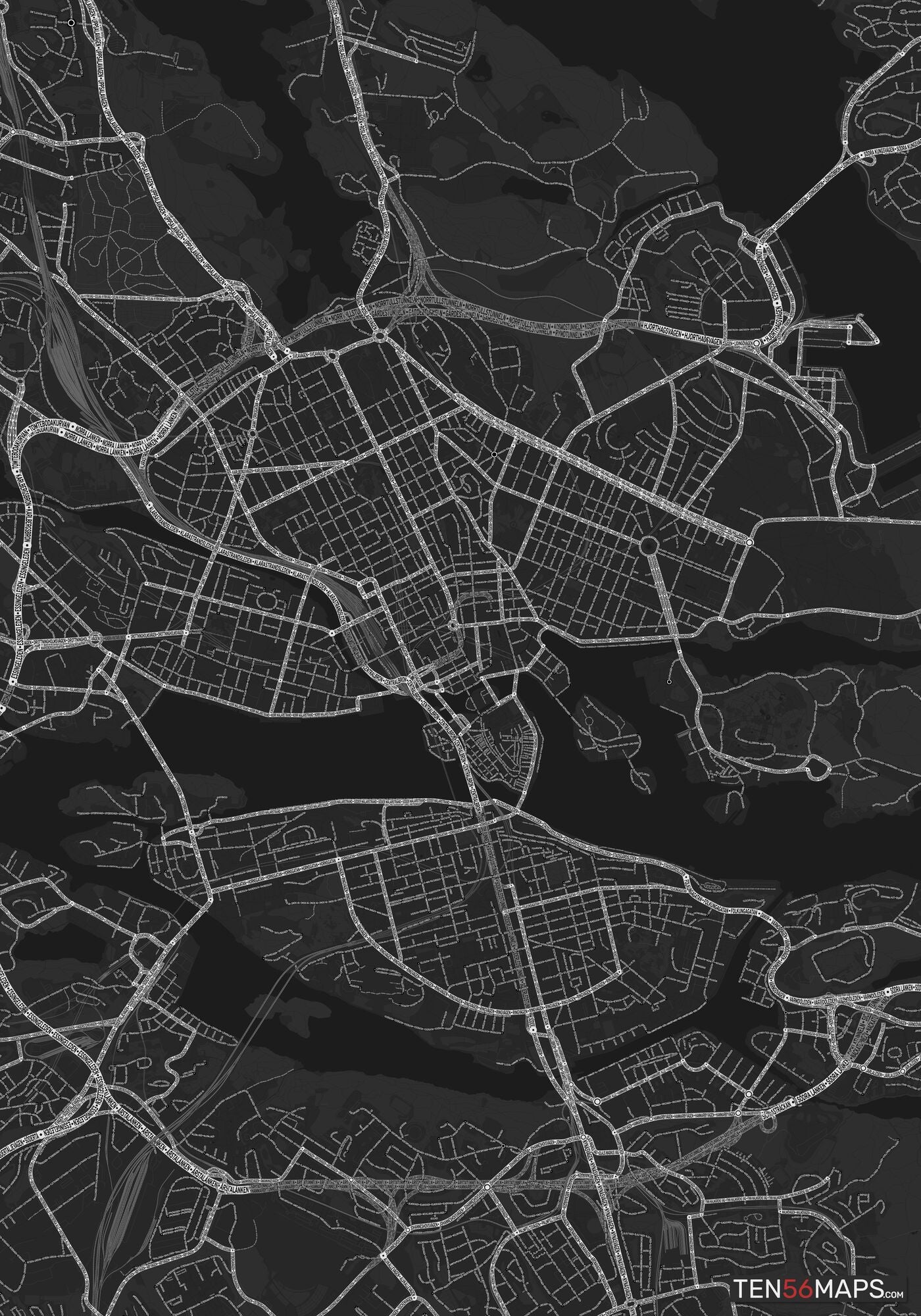 Color Variant Ruby - Dark grey with major roads highlighted in white.