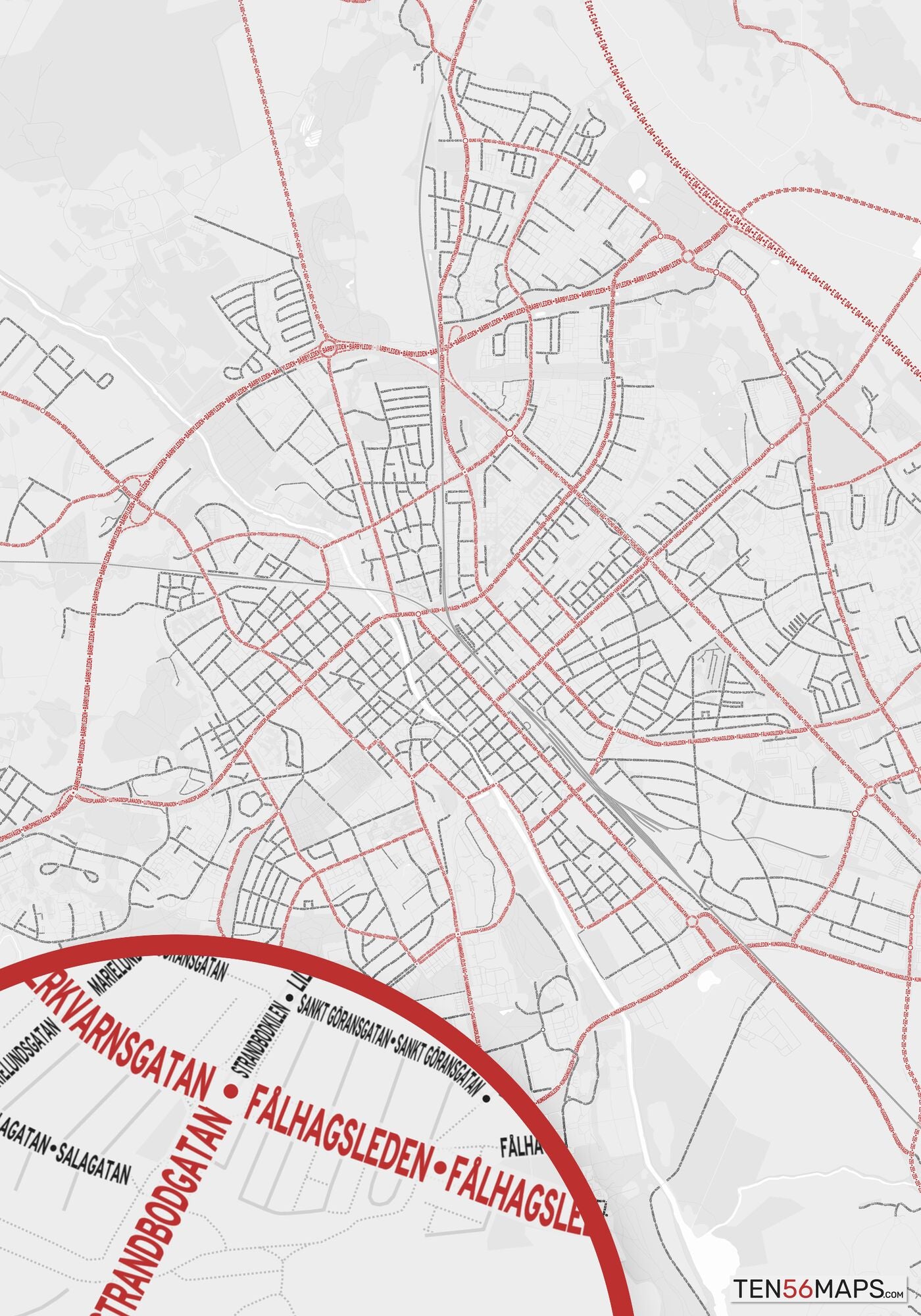 Color Variant Ruby - White with mayor roads in red.